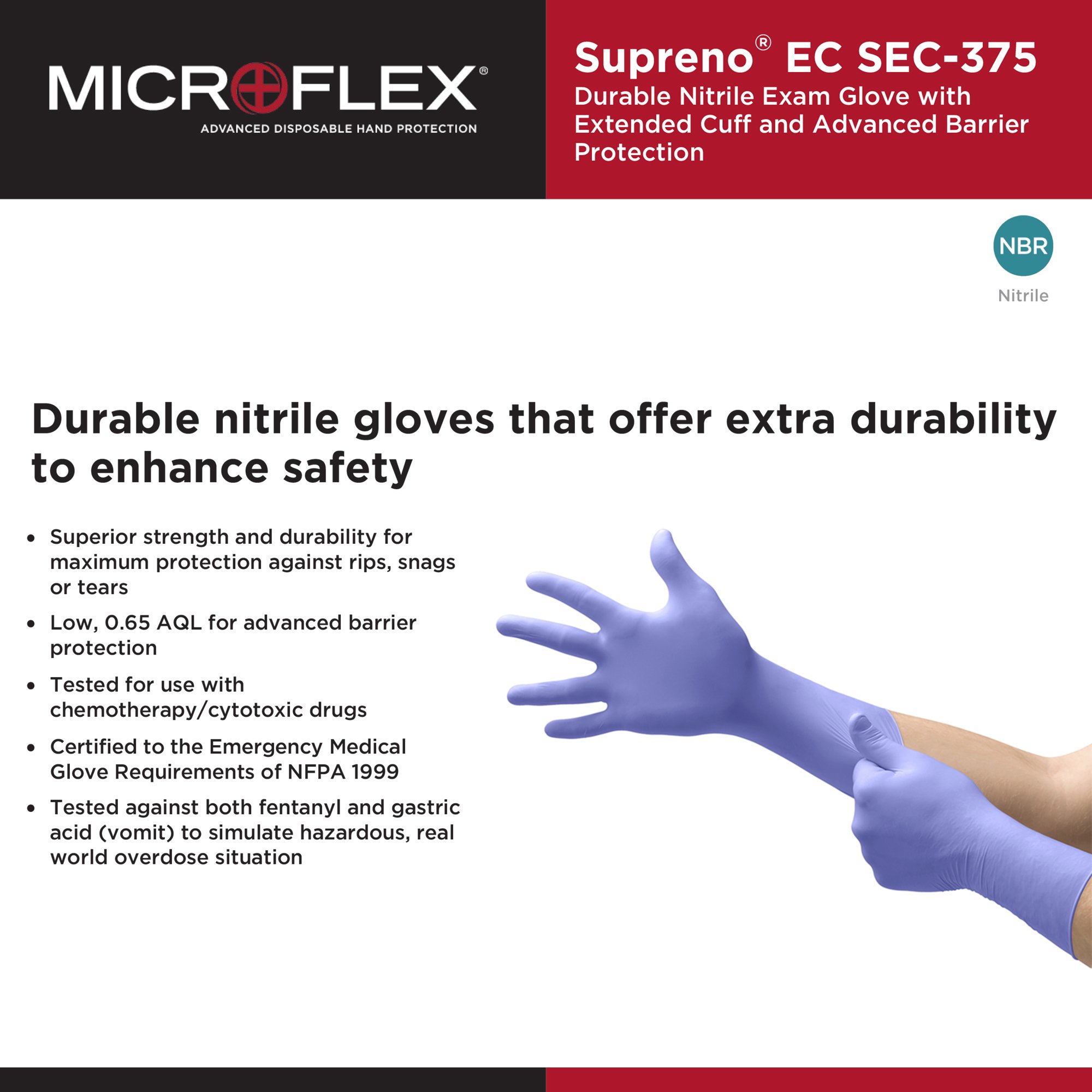 Supreno® EC Nitrile Extended Cuff Length Exam Glove, Extra Large, Blue - Image 4