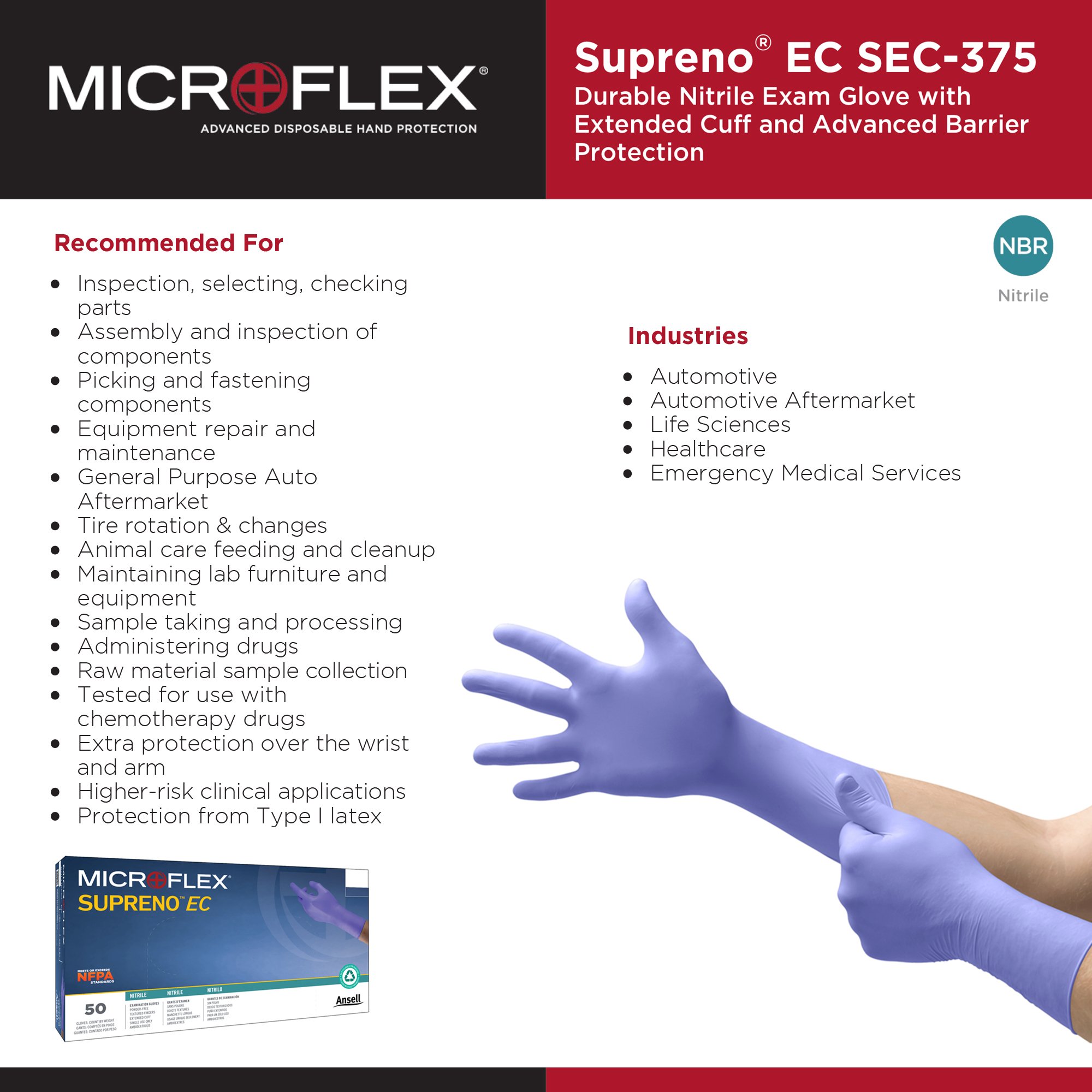 Supreno® EC Nitrile Extended Cuff Length Exam Glove, Extra Large, Blue - Image 5