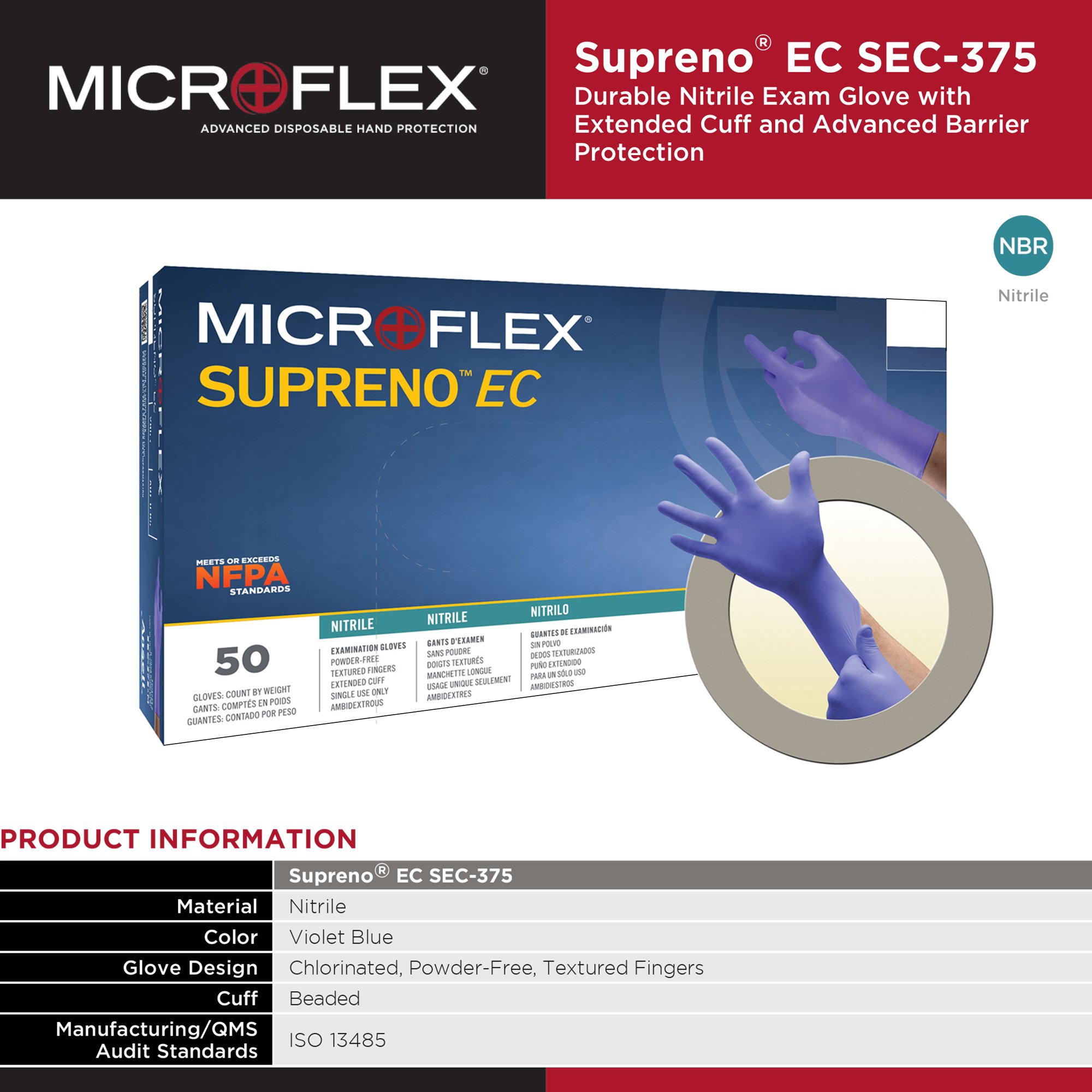 Supreno® EC Nitrile Extended Cuff Length Exam Glove, Extra Large, Blue - Image 6