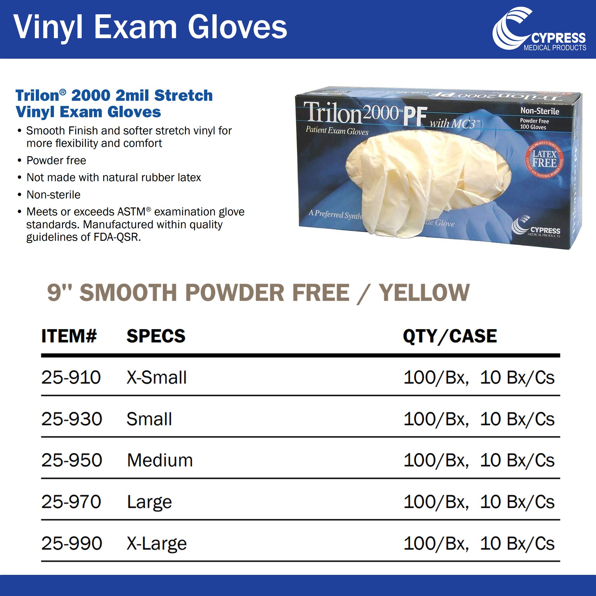 Trilon 2000® PF with MC3® Stretch Vinyl Exam Glove, Extra Large, Ivory - Image 4