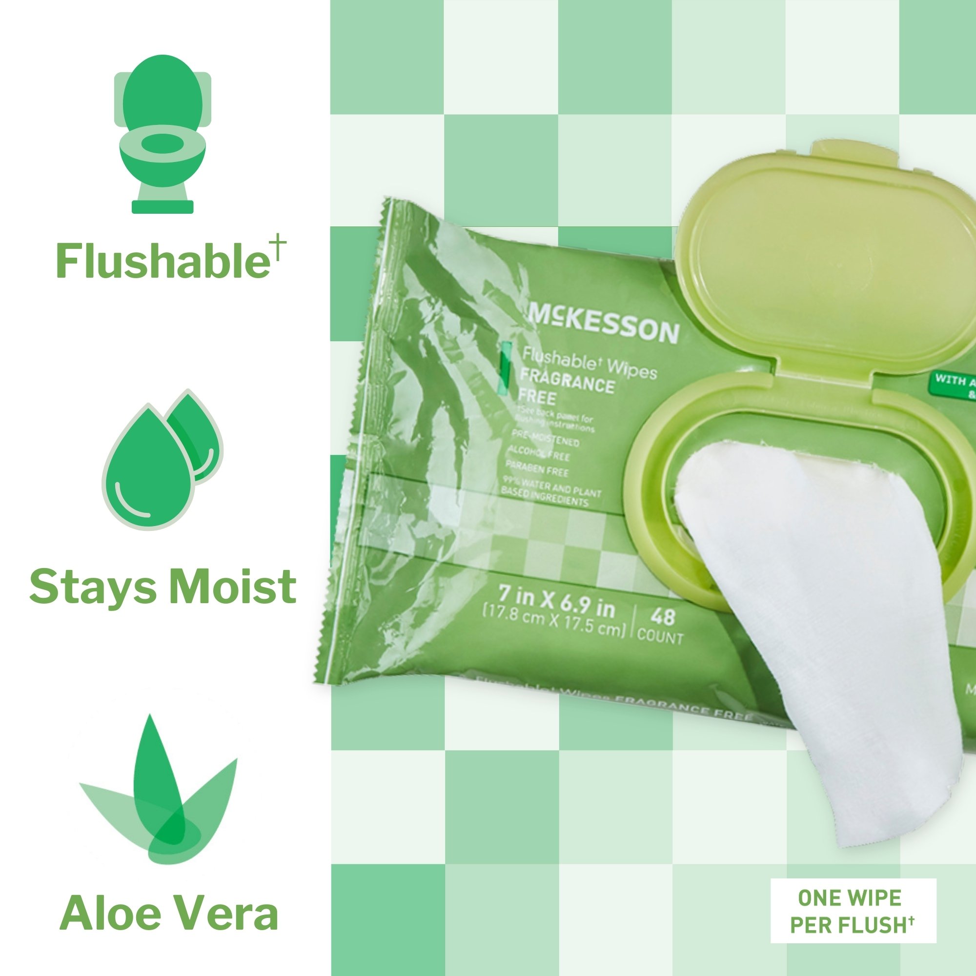 McKesson Flushable* Wet Wipes - Unscented, 48 Wet Wipes per Pack - Image 2