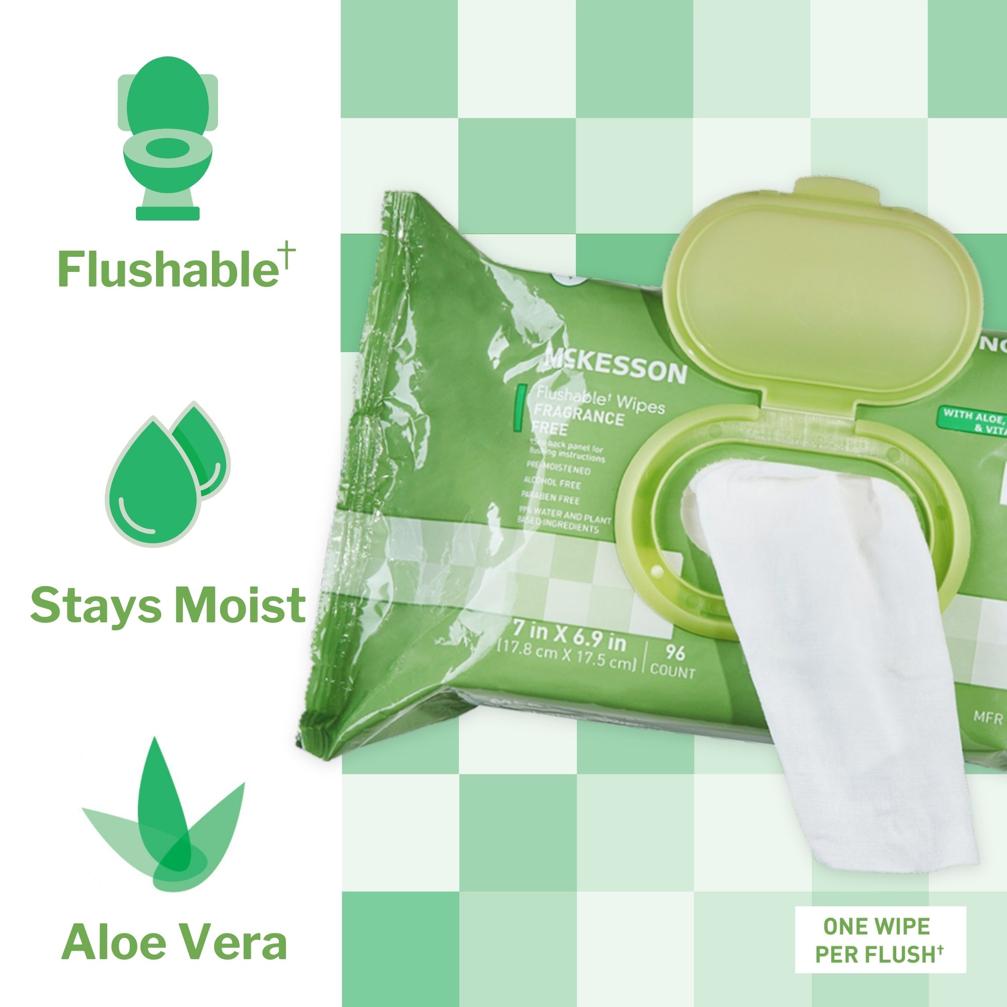 McKesson Flushable* Wet Wipes - Unscented, 96 Wet Wipes per Pack - Image 2