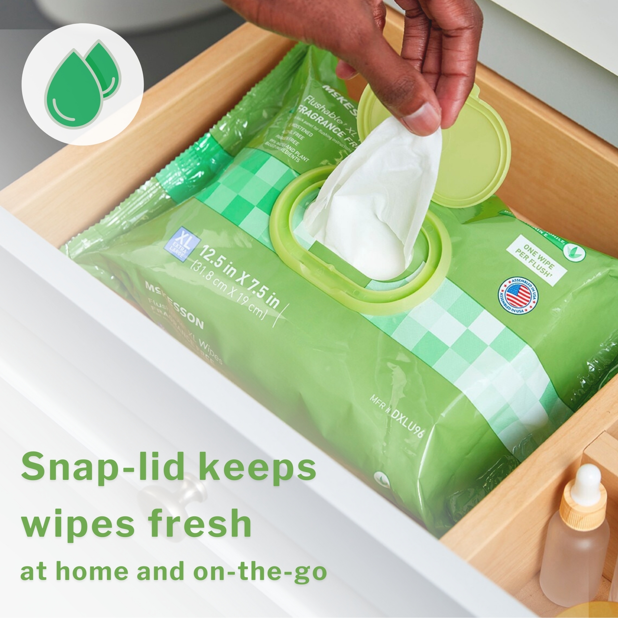 McKesson Flushable* Wet Wipes XL - Unscented, 96 Wet Wipes per Pack - Image 4