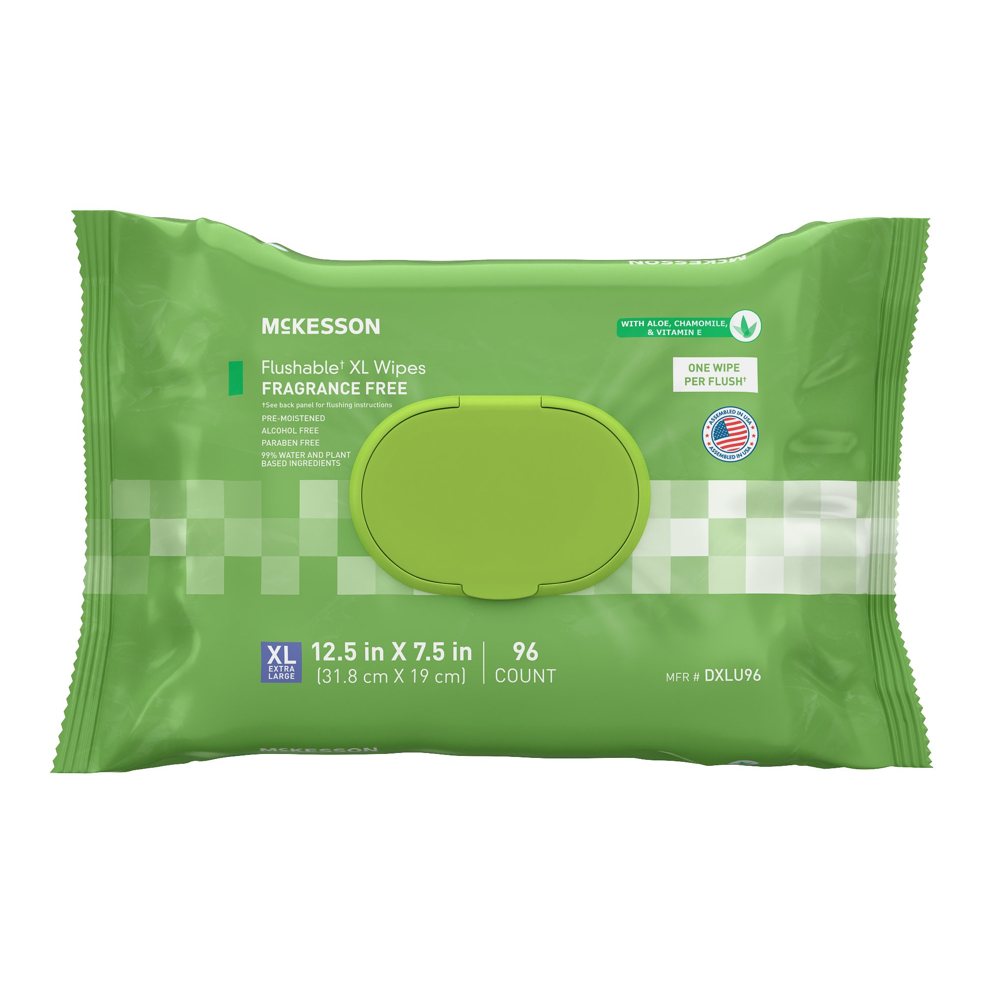 McKesson Flushable* Wet Wipes XL - Unscented, 96 Wet Wipes per Pack