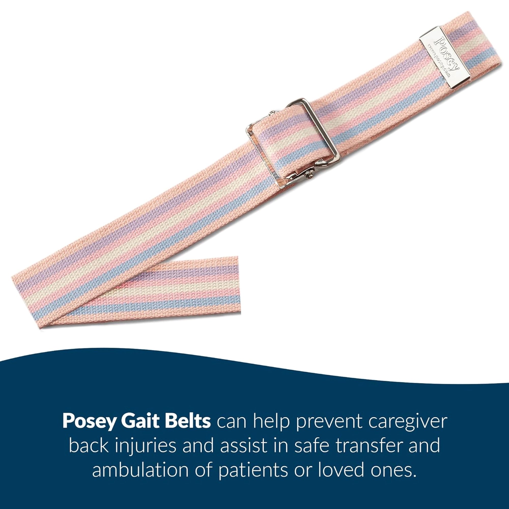 Posey® Gait Belt, Nickel Buckle, Pastel Striped, 54-Inch Length - Image 2