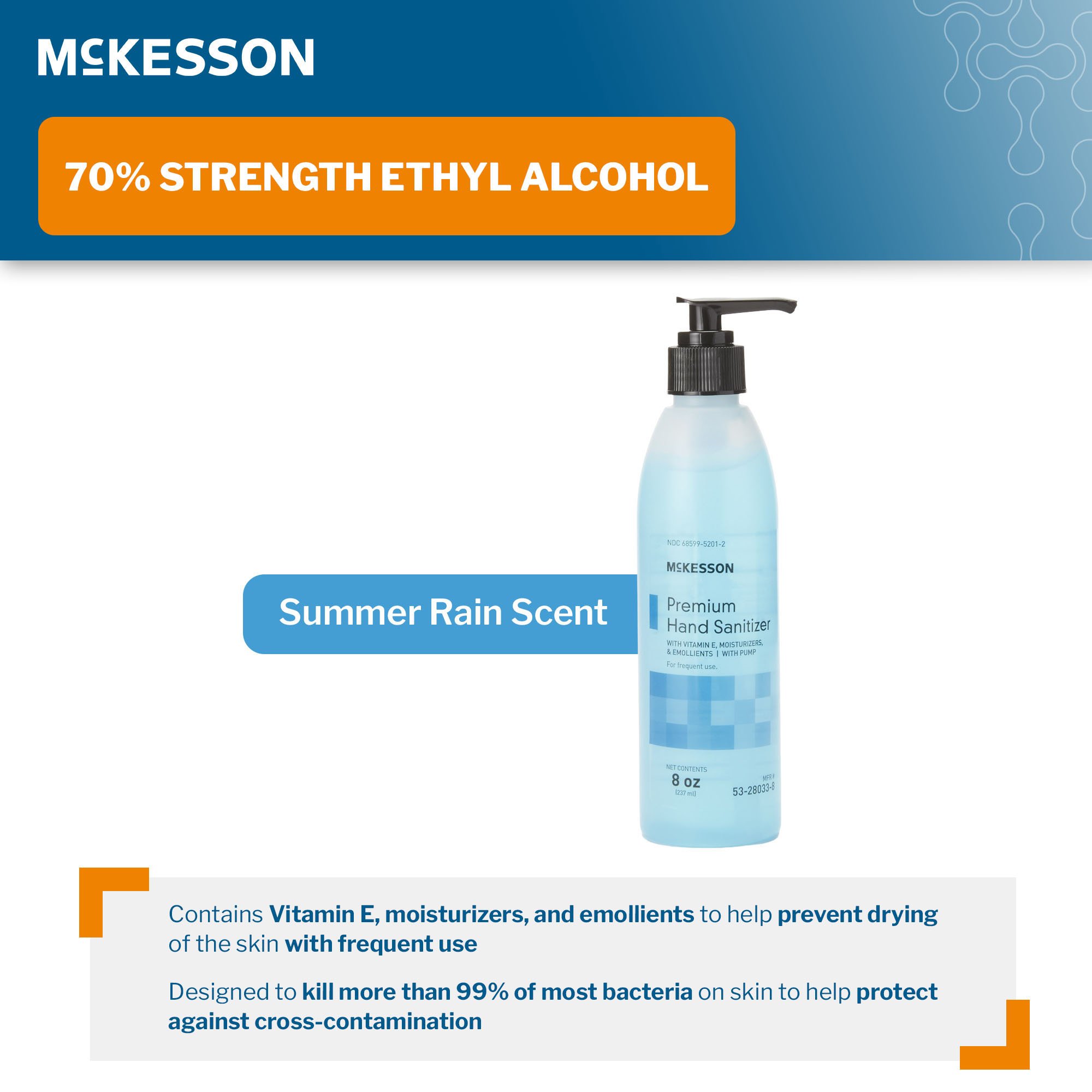 McKesson Premium Hand Sanitizer, 70% Alcohol Gel, 8 oz Bottle, Summer Rain Scent - Image 3