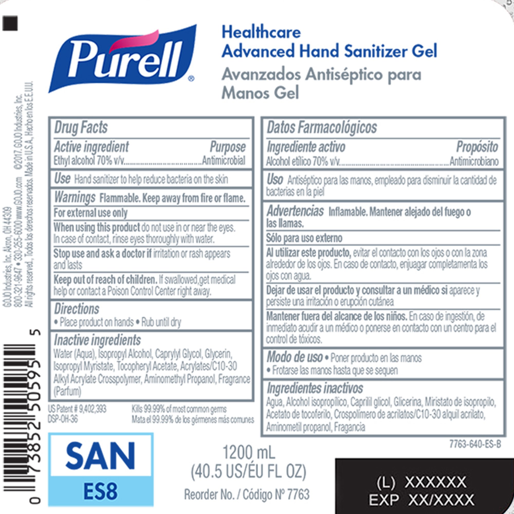 Purell® Healthcare Advanced Hand Sanitizer Gel Refill for ES8 Dispenser, 1200 mL - Image 3