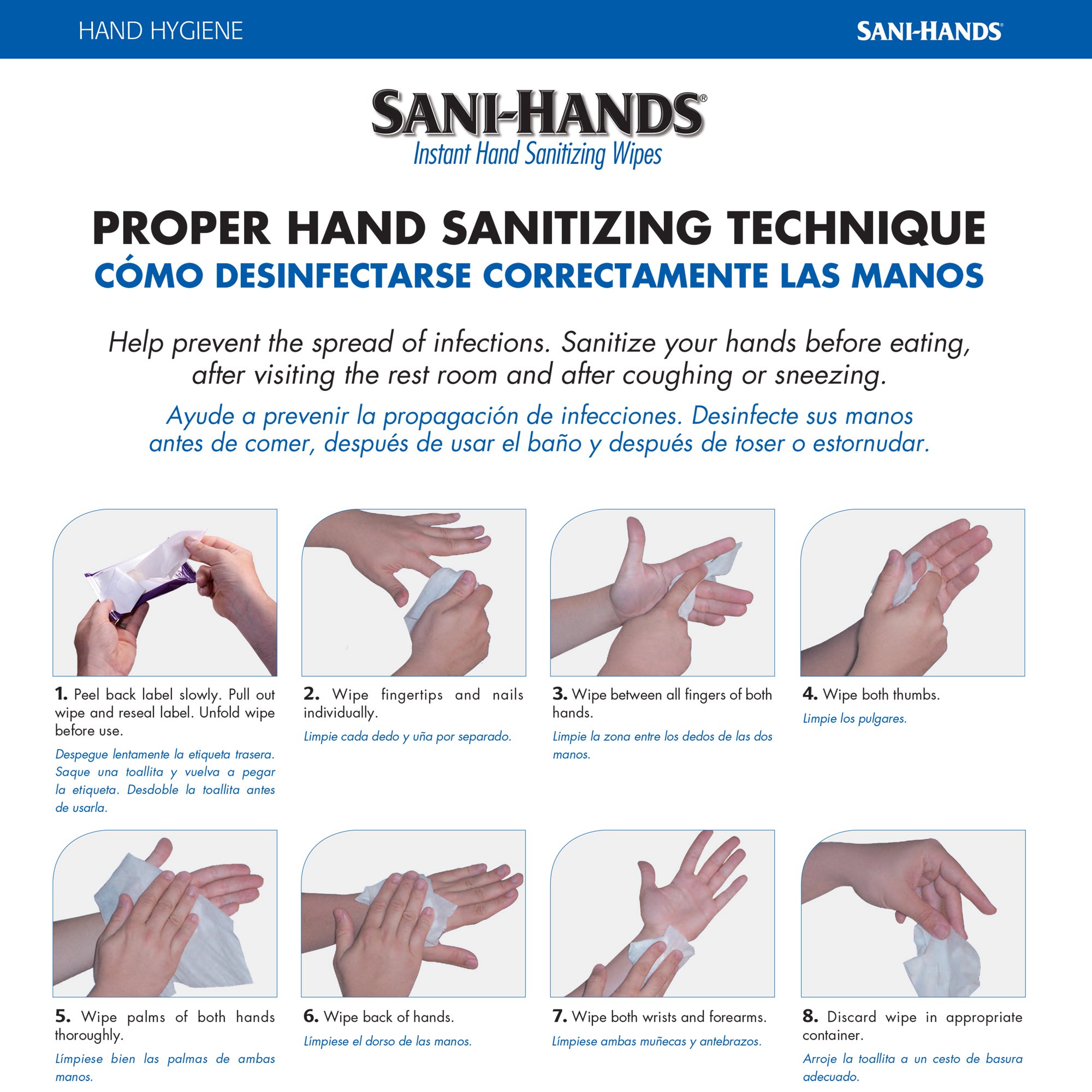 Sani-Hands Hand Sanitizing Wipes, Alcohol, Scented, 5.5 x 8.4 Inch Soft Pack - Image 2