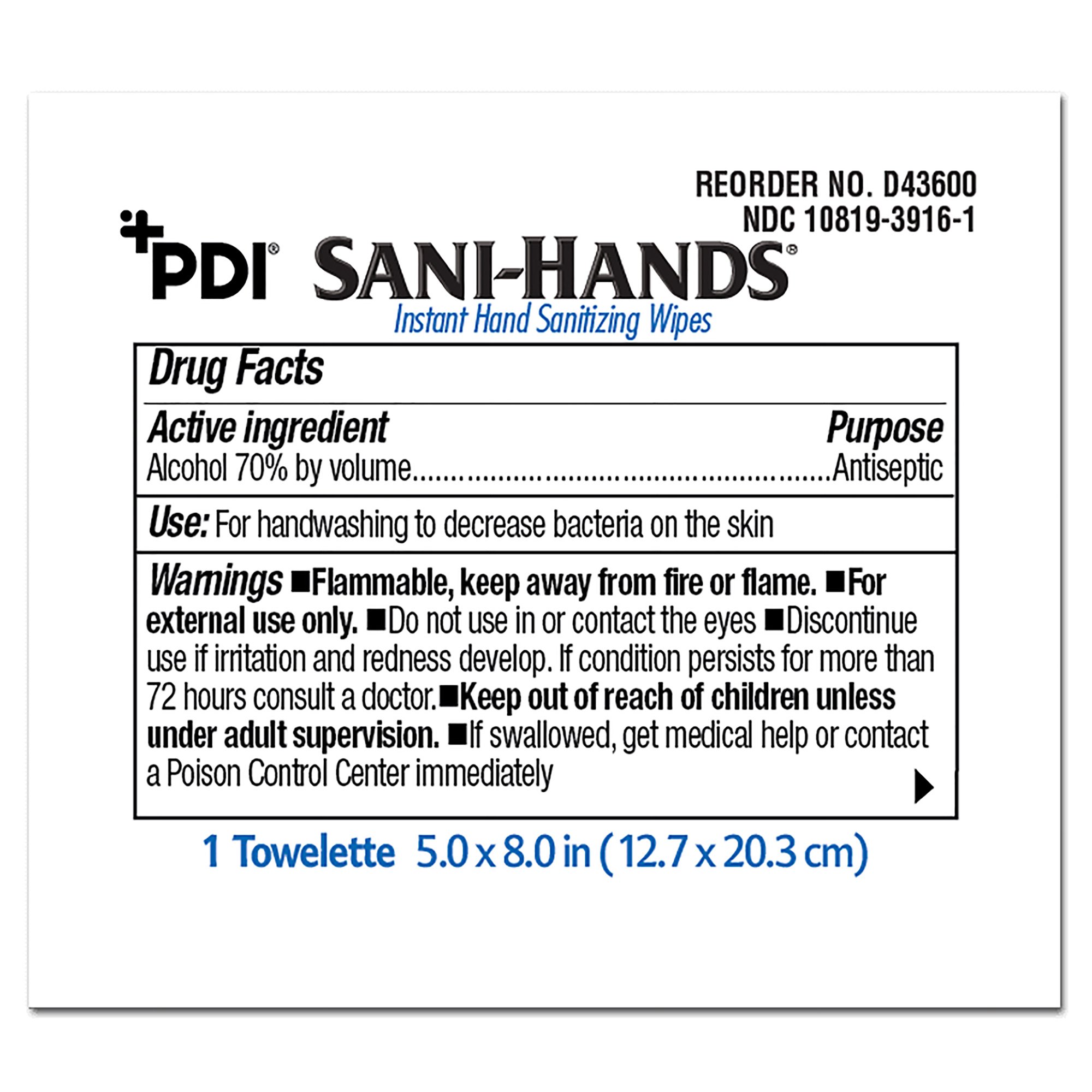 Sani-Hands® Hand Sanitizing Wipes, Ethyl Alcohol, Unscented, 5 x 8 Inch - Image 2