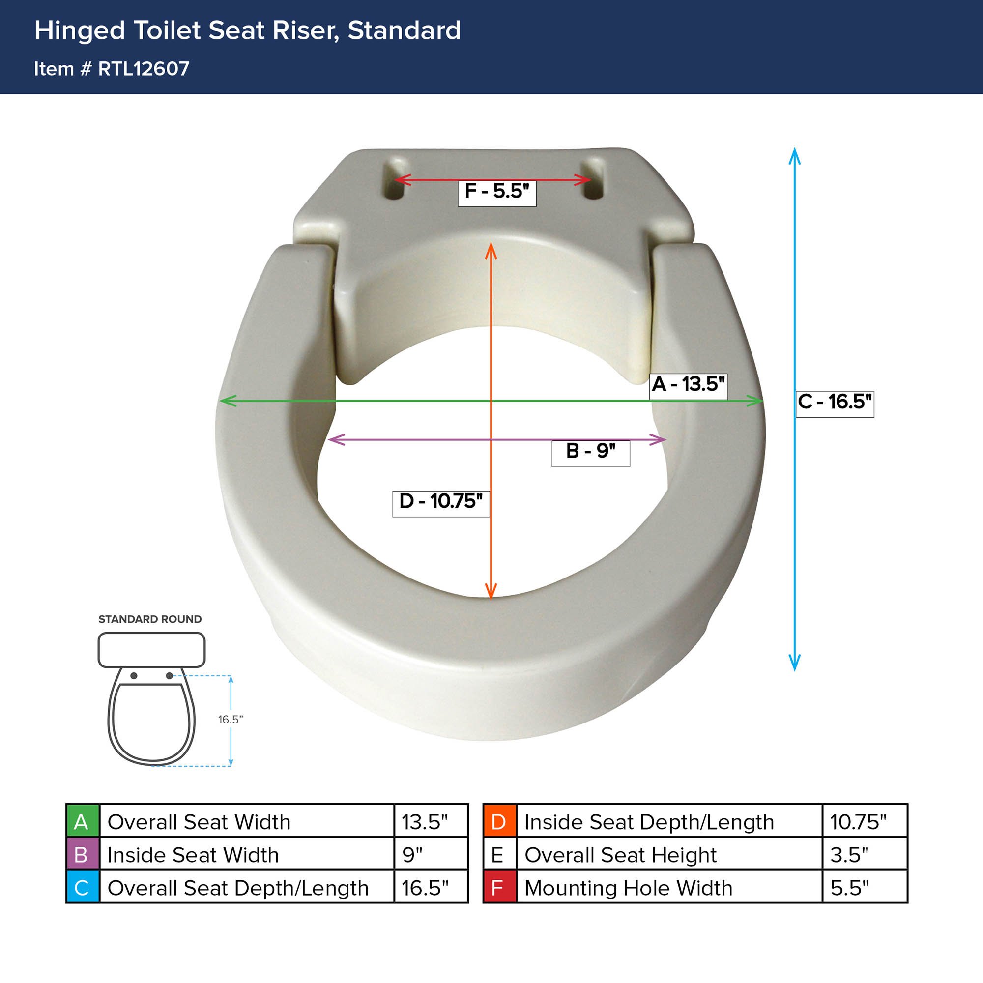 drive™ Raised Toilet Seat, 13½ x 17½ x 3½ Inch - Image 3