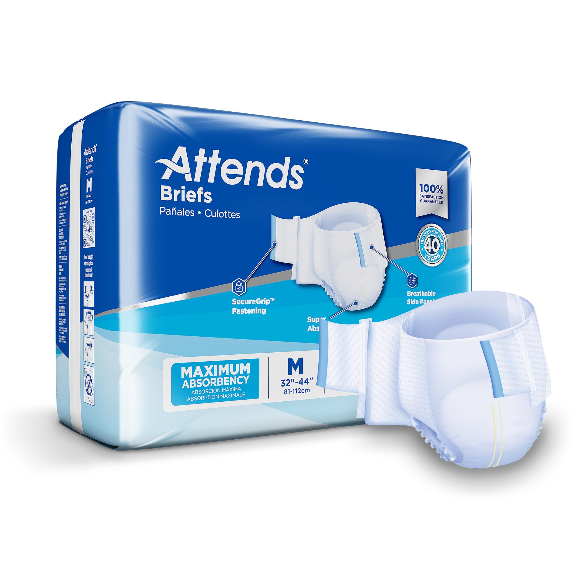 Attends® Briefs, Adult, Medium, Heavy Absorbency, Disposable, White