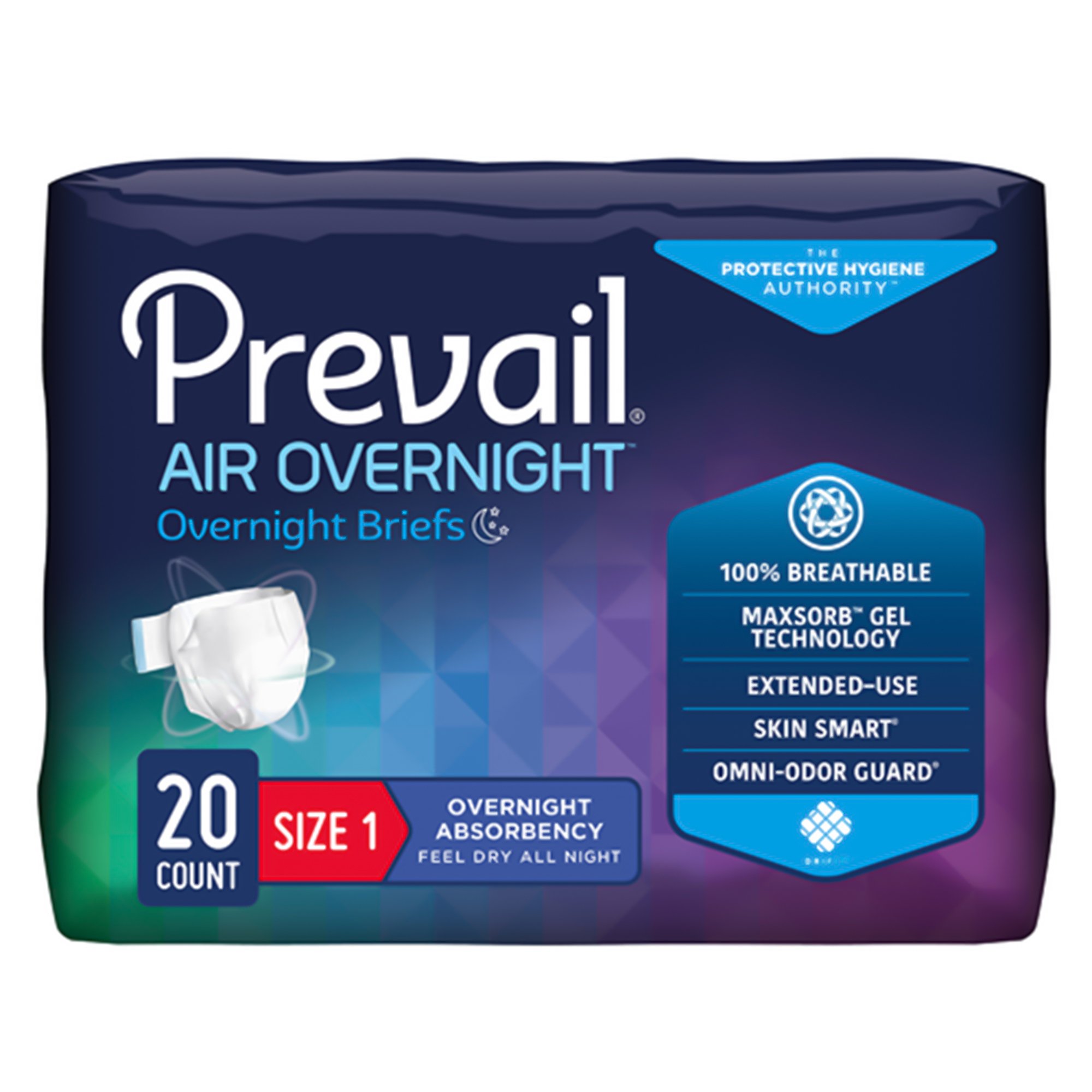 Prevail Air™ Overnight Briefs Overnight Absorbency, Size 1