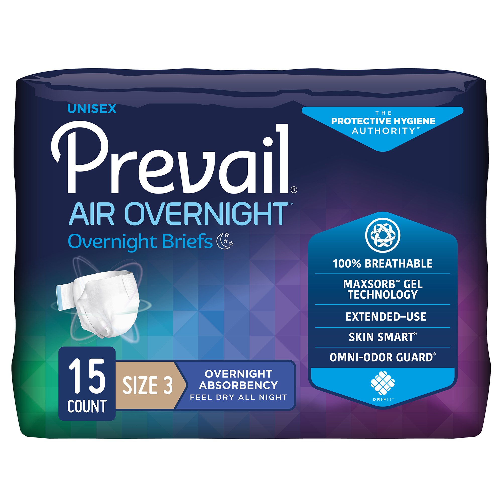 Prevail Air™ Overnight Briefs Overnight Absorbency, Size 3
