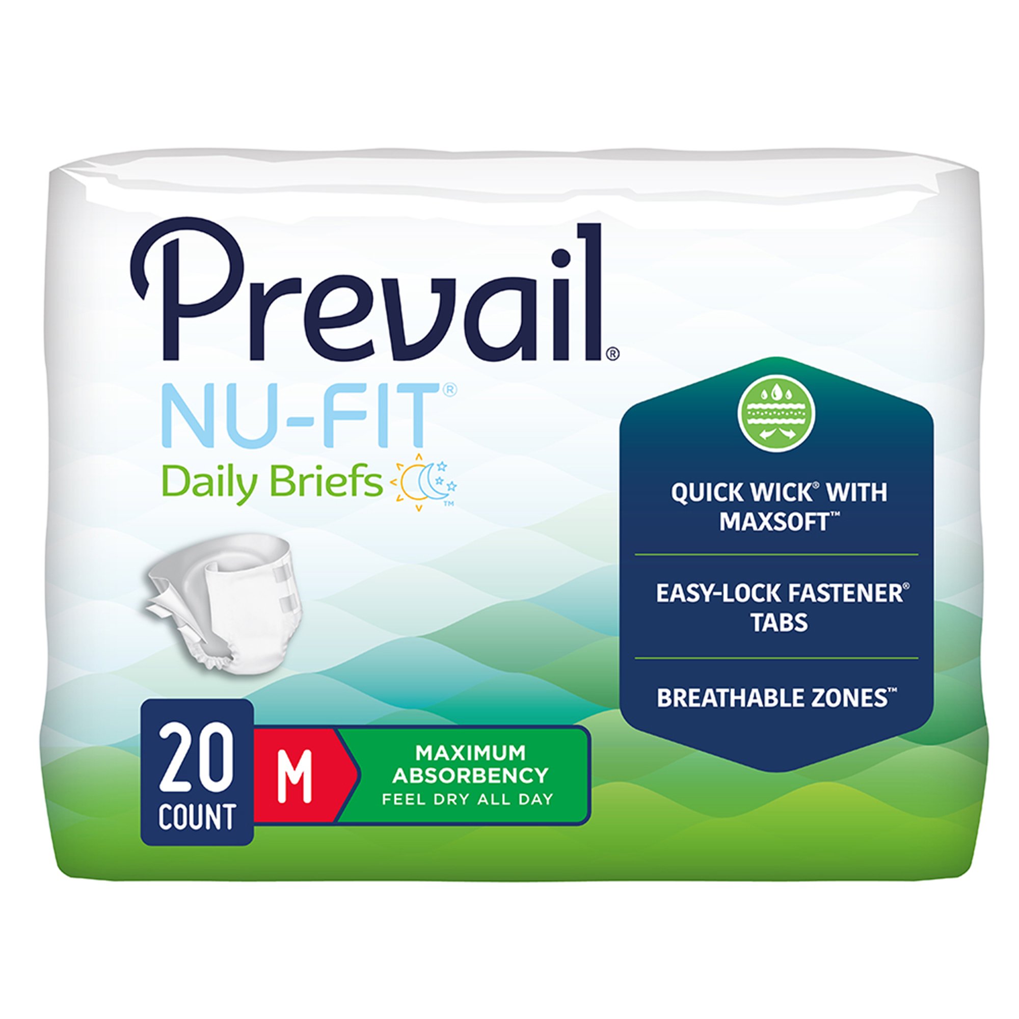 Prevail® Nu-Fit® Daily Briefs, Maximum Absorbency, Medium