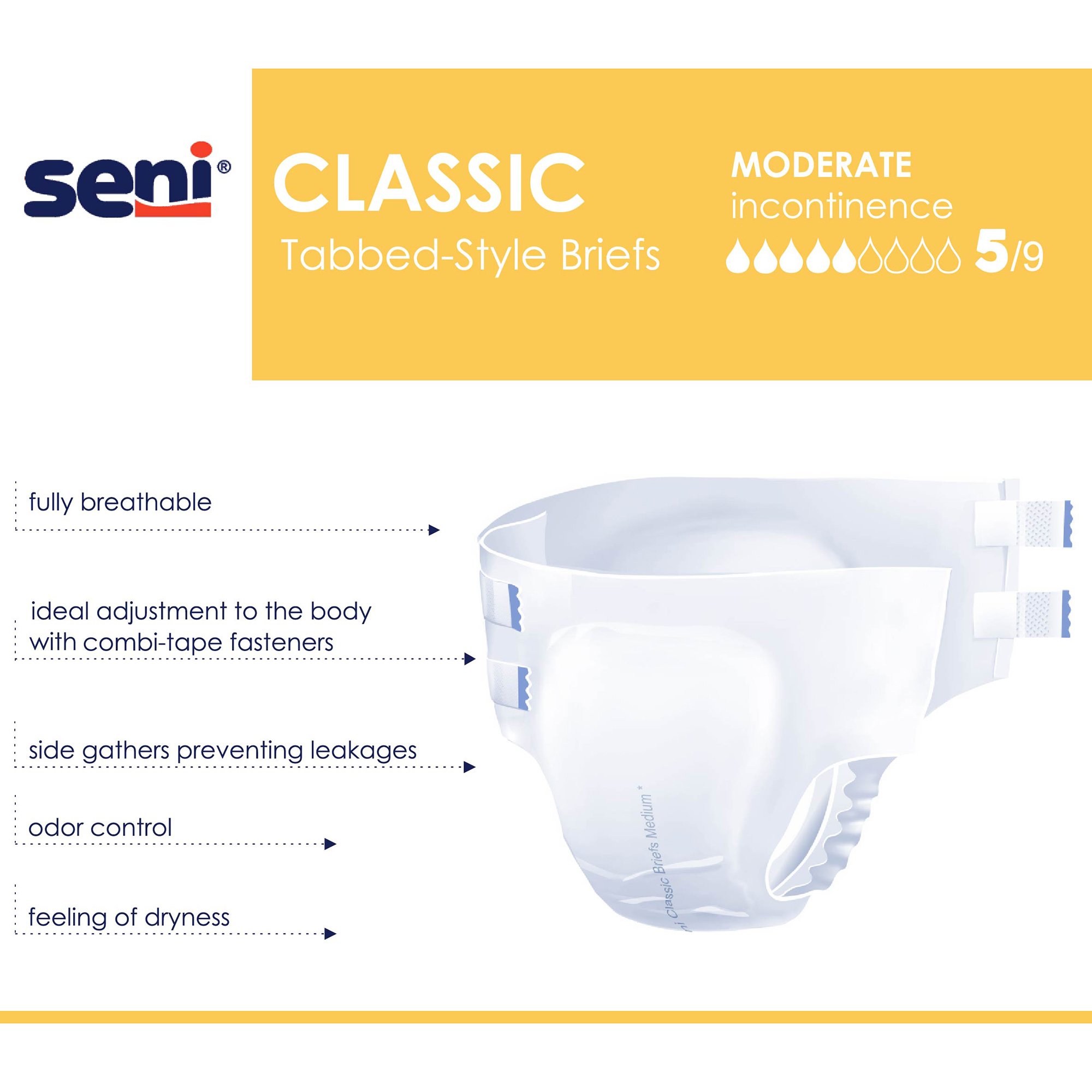 Seni Classic Incontinence Briefs for Men and Women, Moderate Absorbency, Medium - Image 5