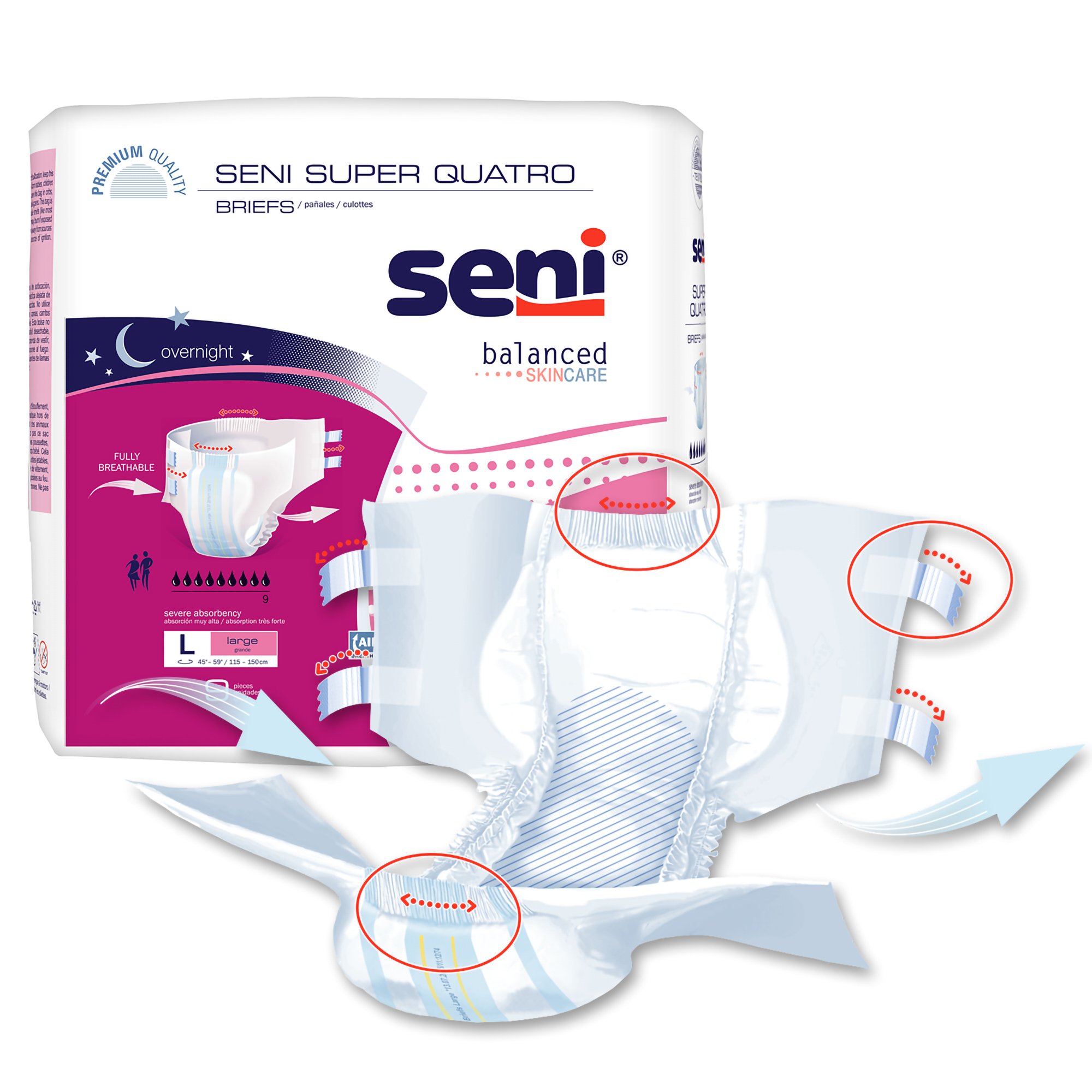 Seni® Super Quatro Severe Absorbency Incontinence Brief, Large - Image 7