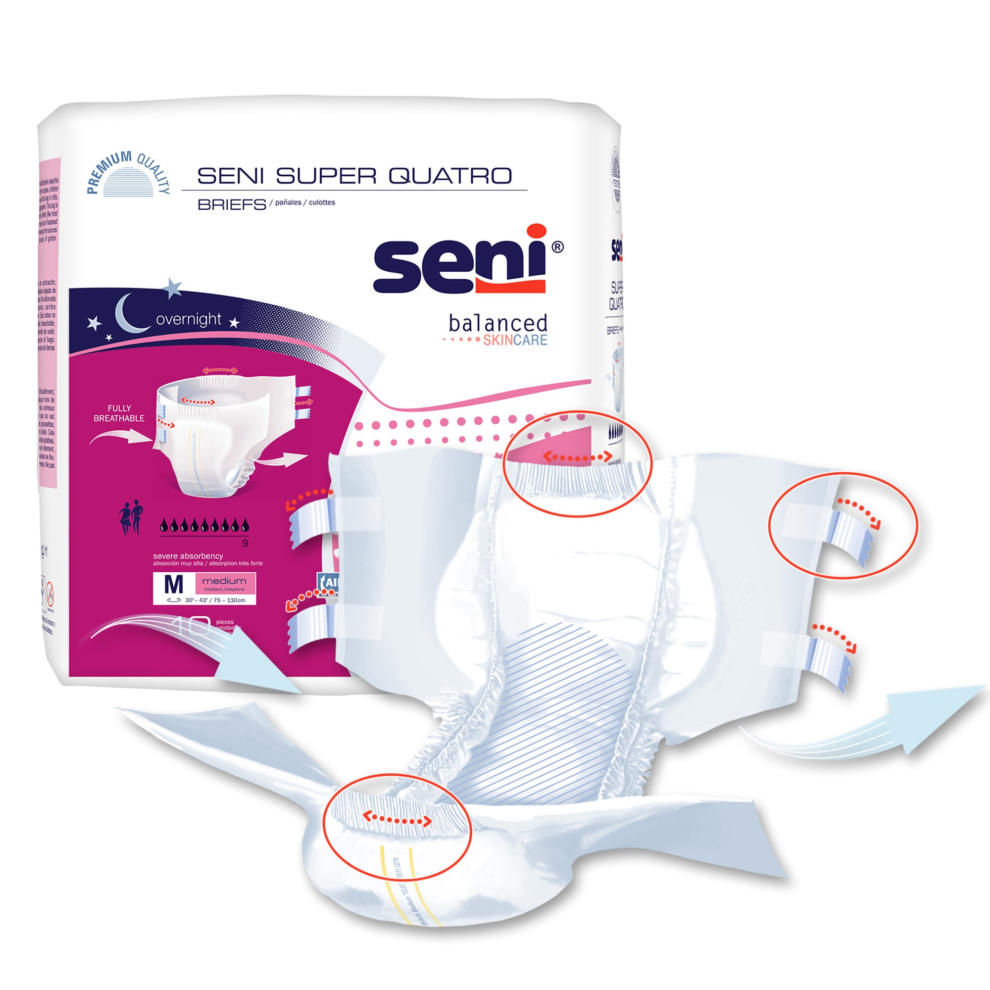 Seni® Super Quatro Severe Absorbency Incontinence Brief, Medium - Image 7