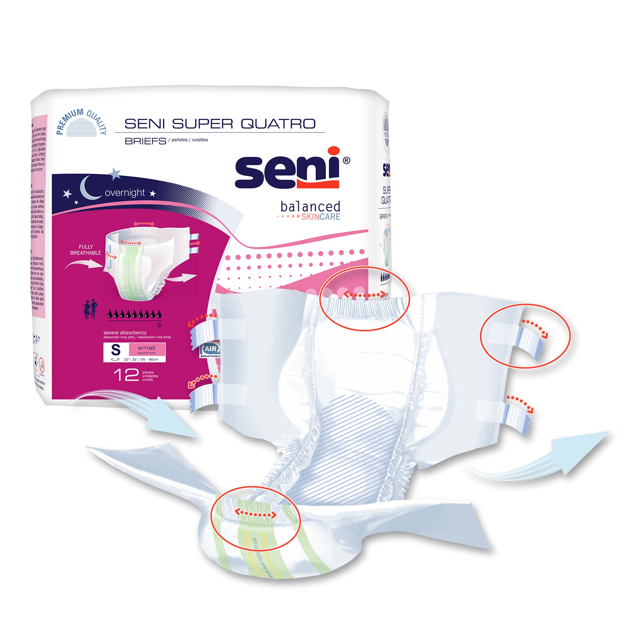 Seni® Super Quatro Severe Absorbency Incontinence Brief, Small - Image 7