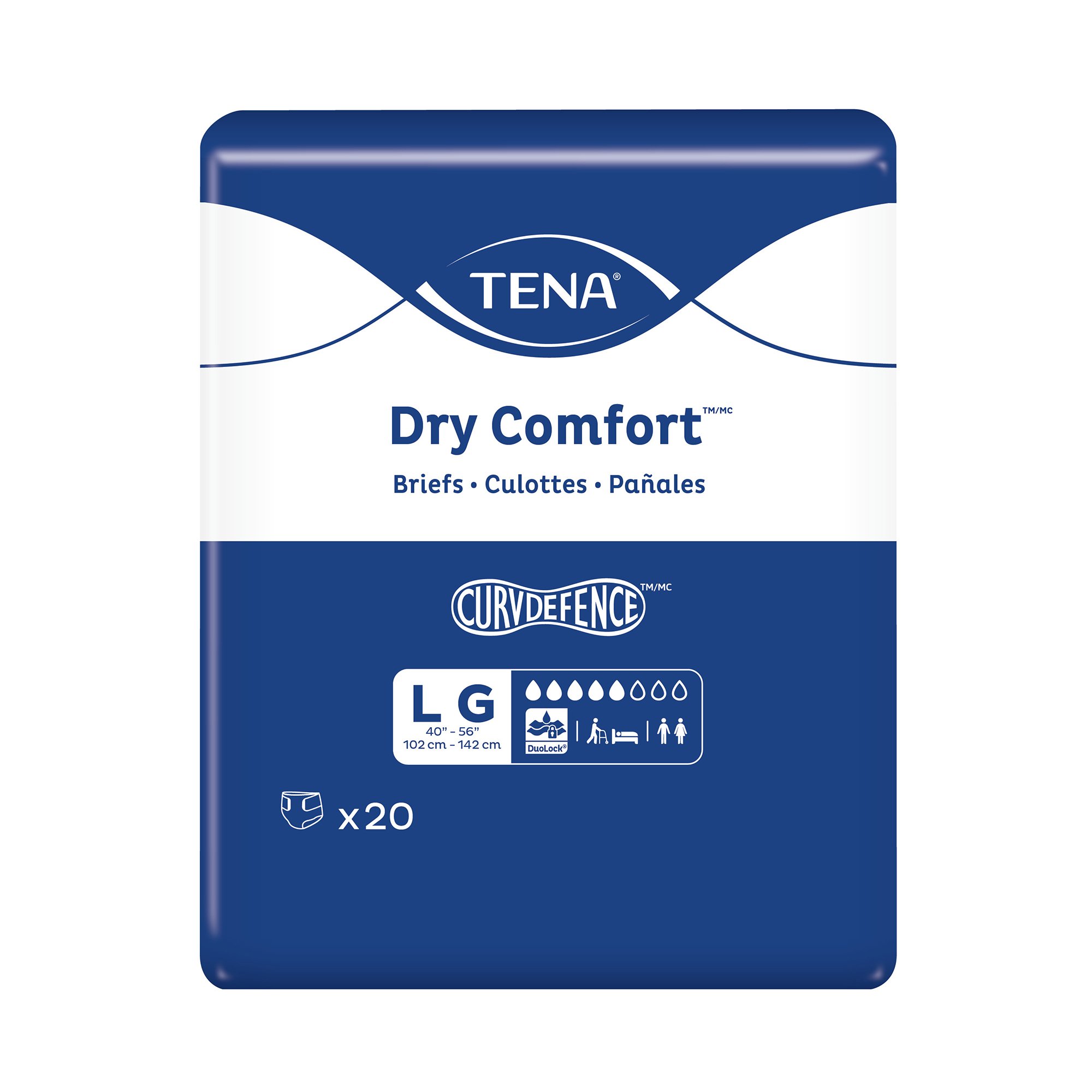 Tena® Dry Comfort™ Briefs with Curvdefence™, Large, 40 - 56 Inch, Five Drops