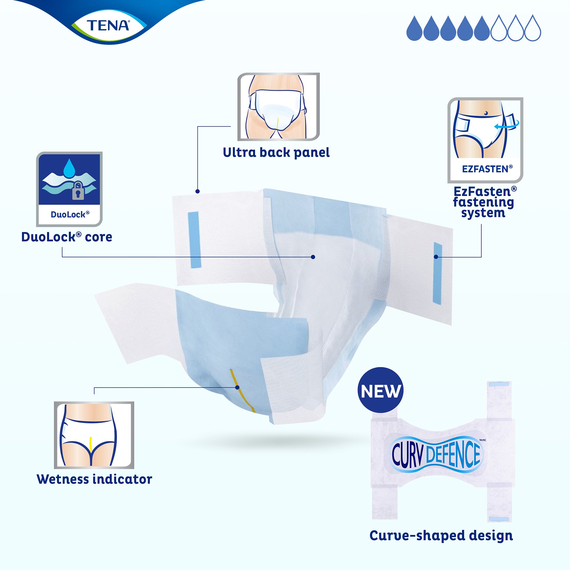 Tena® Dry Comfort™ Briefs with Curvdefence™, Large, 40 - 56 Inch, Five Drops - Image 3