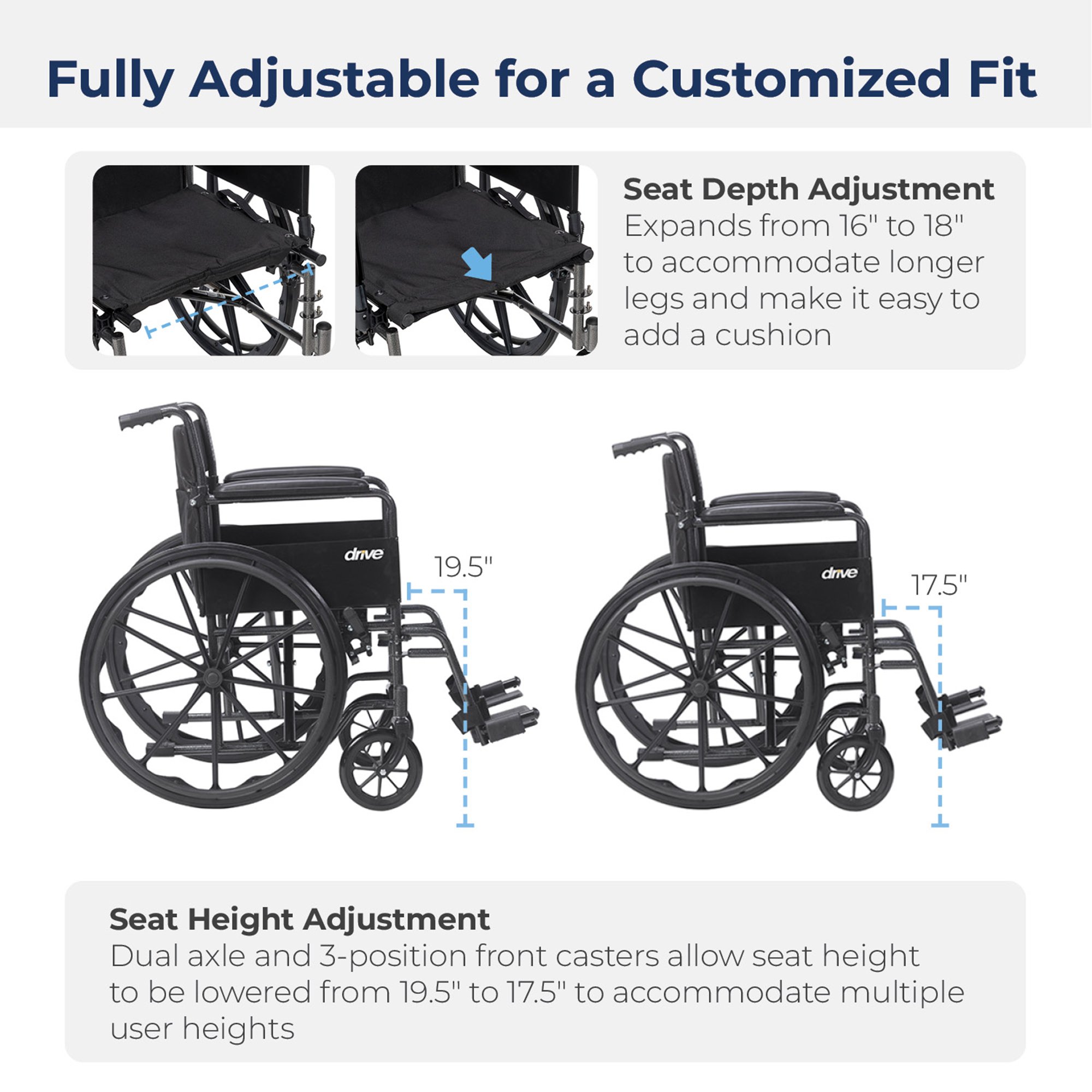 drive™ Cruiser III Lightweight Wheelchair, 18-inch Seat Width - Image 5