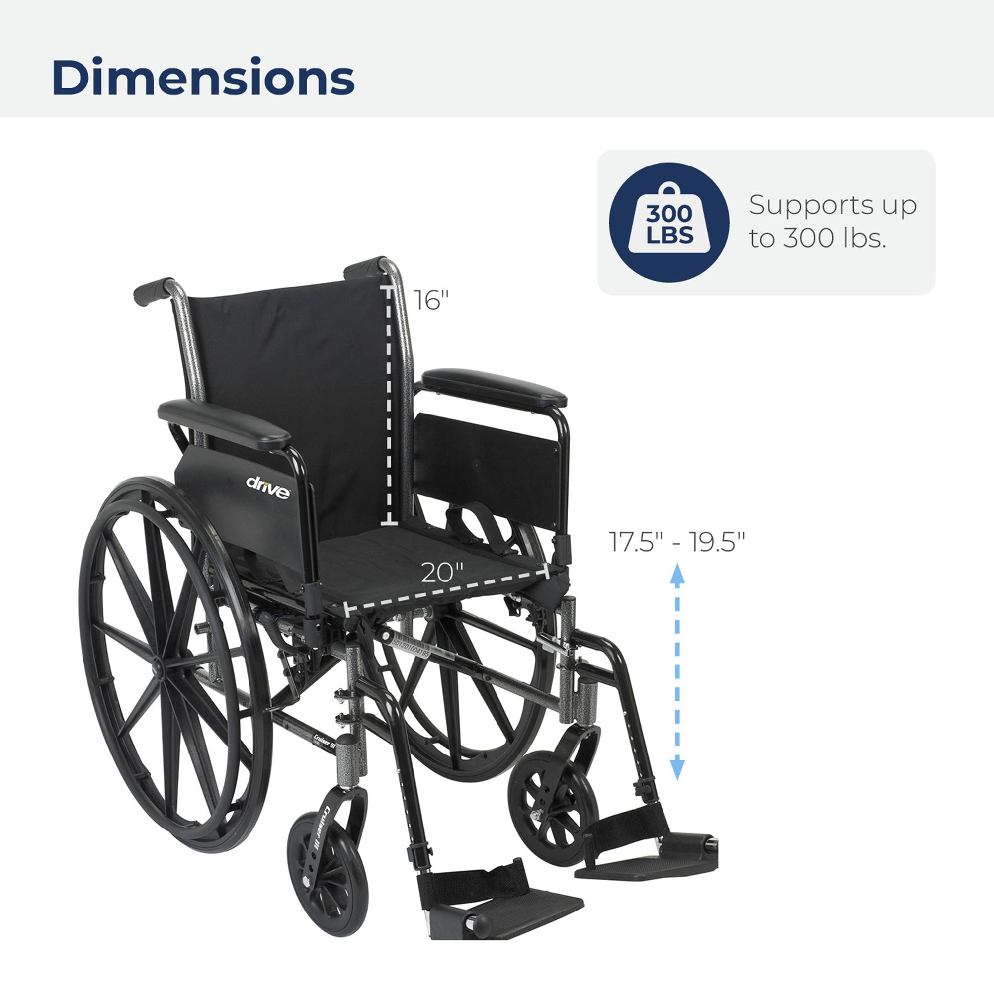 drive™ Cruiser III Lightweight Wheelchair, 20-Inch Seat Width - Image 2