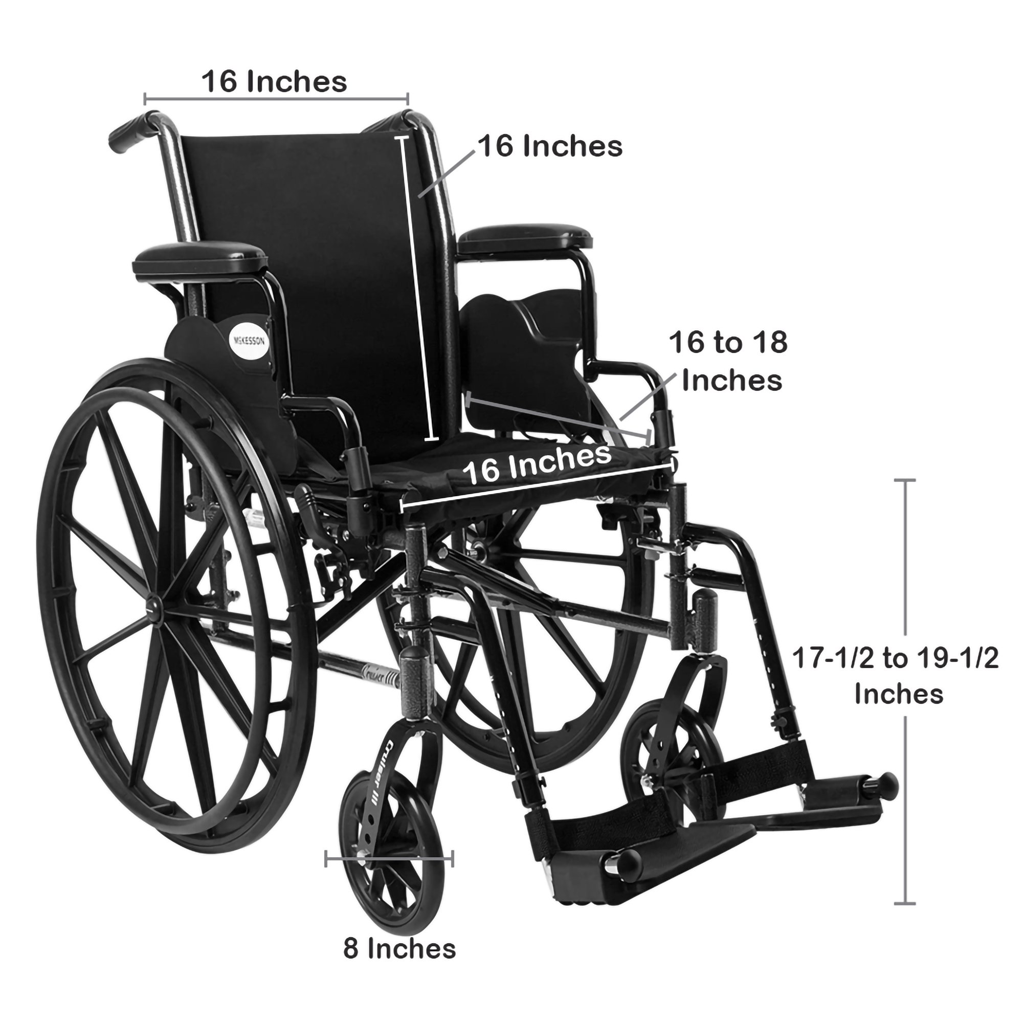 McKesson Lightweight Wheelchair, 16 Inch Seat Width - Image 3