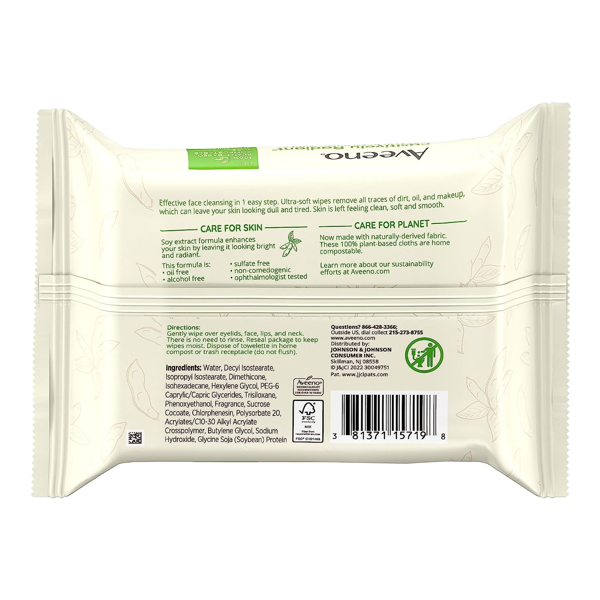 Aveeno® Positively Radiant® Makeup Removing Wipes Scented - Image 2