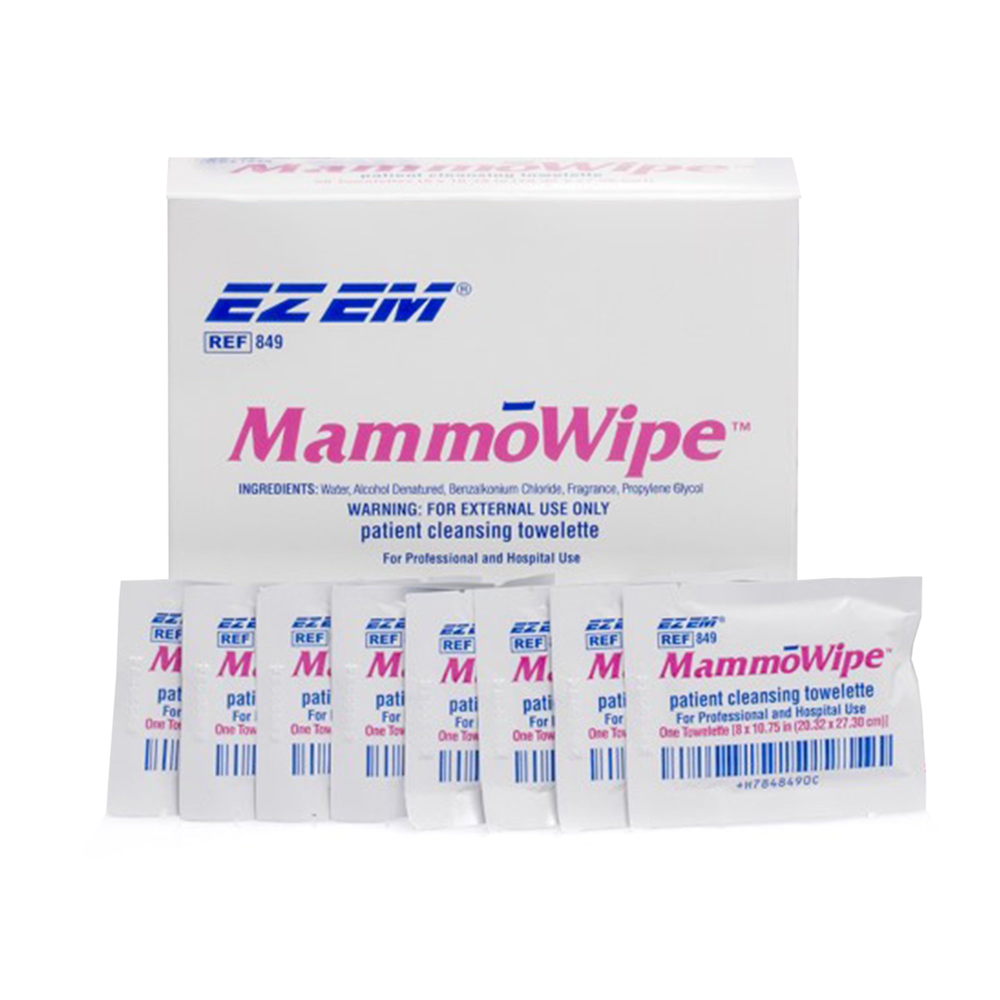 EZ EM Mammography Wipe, Scented, Benzalkonium Chloride, Ethyl Alcohol