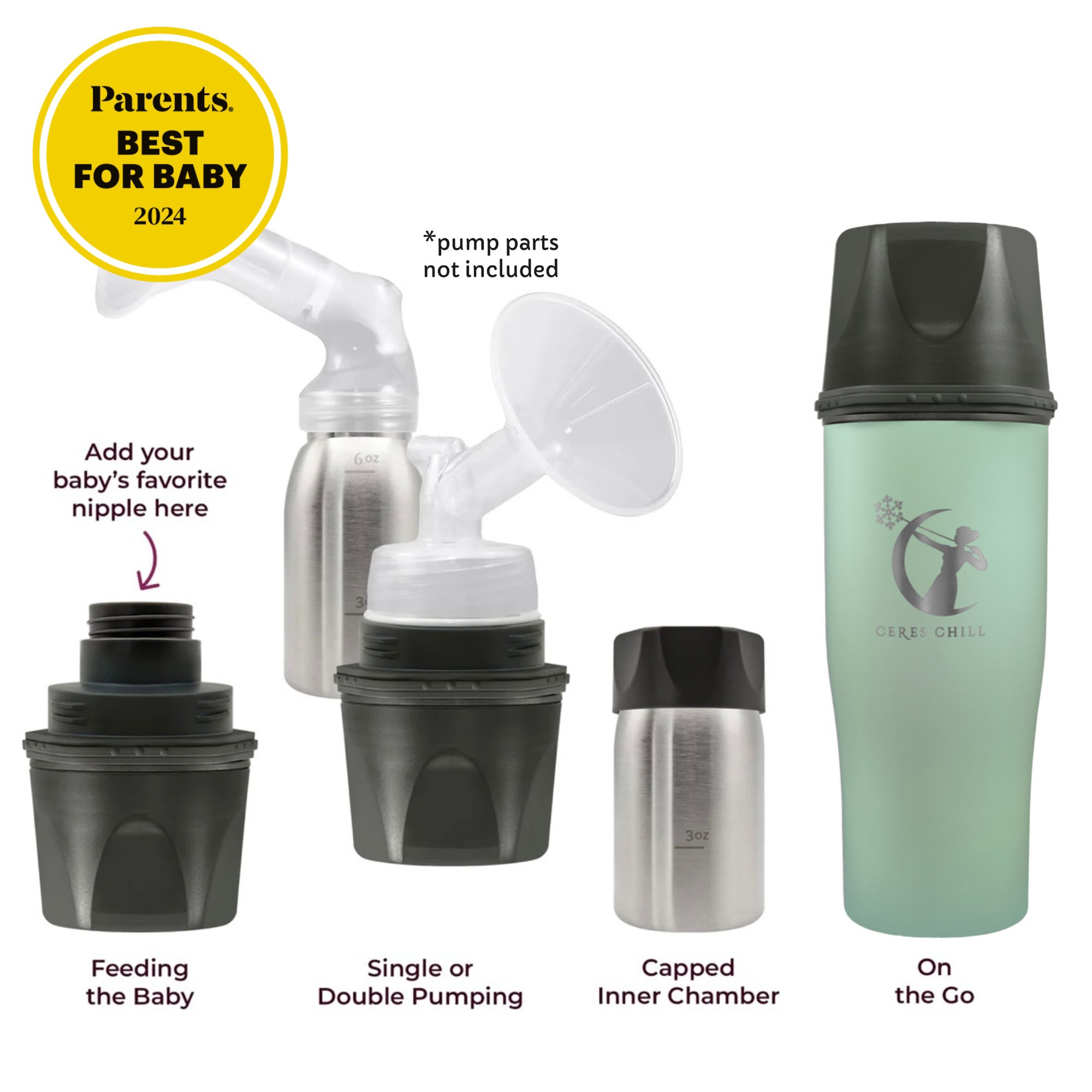 Ceres Chill Demigoddess Stainless Steel Mini Breast Milk Chiller, Light Green - Image 2