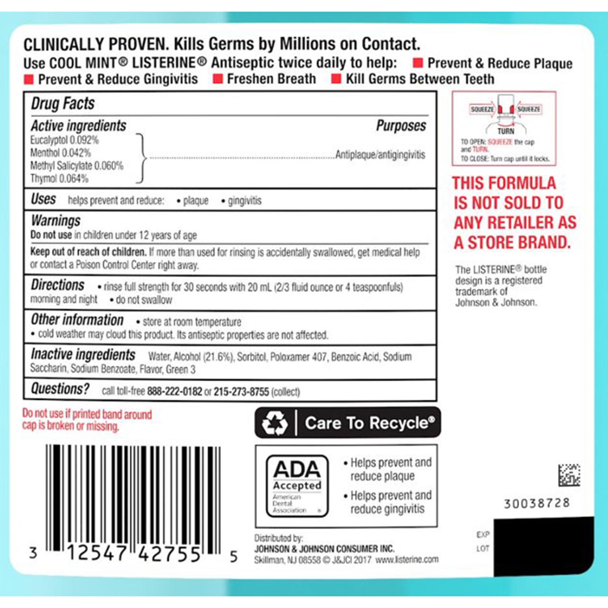 Listerine® Cool Mint Antiseptic Mouthwash, 1.5 Liter - Image 4