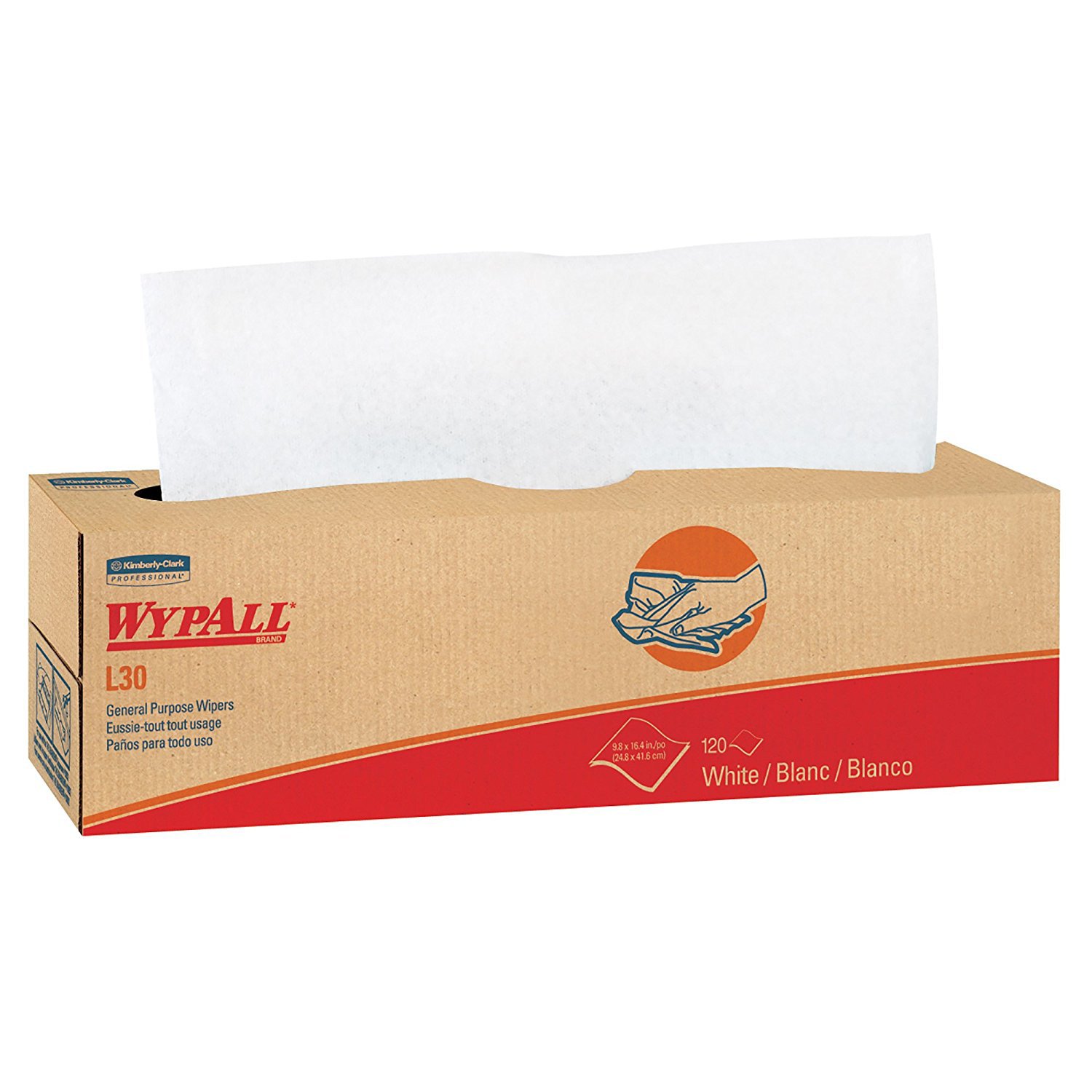 Kimberly-Clark WypAll L30 Task Wipers, Light-Duty, Re-Creped, 9-4/5" x 16-2/5"