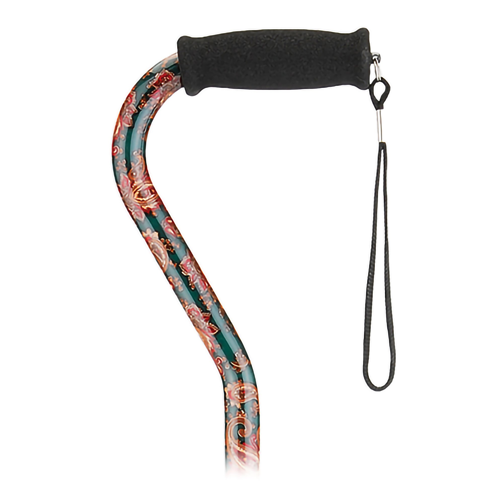 Nova Green Paisley Print Offset Cane, 30 to 39 Inch Height