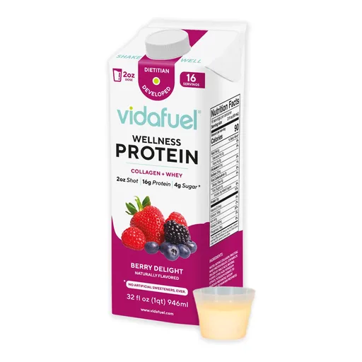 Vidafuel Wellness Protein Drink with Collagen and Whey, Berry Delight Flavor