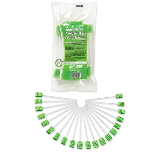Toothette Plus Oral Swabsticks Foam Tip, Green, 6 Inch, Individually Wrapped