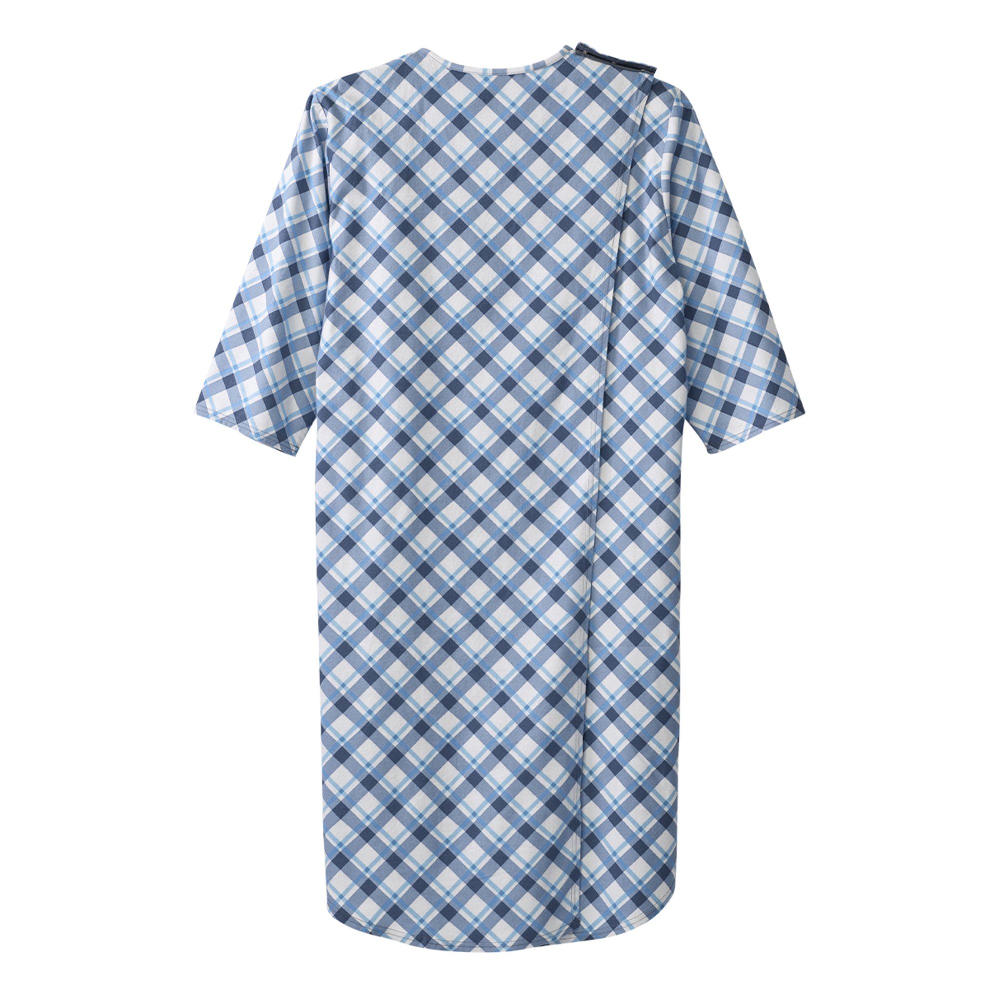Silverts® Shoulder Snap Patient Exam Gown, Small, Diagonal Blue Plaid - Image 2