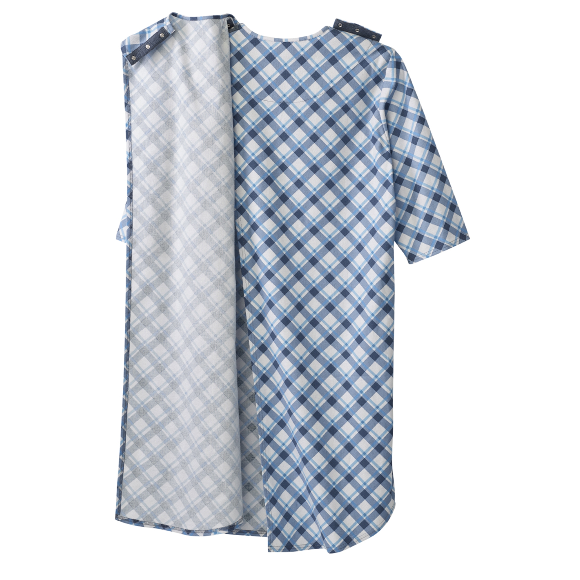 Silverts® Shoulder Snap Patient Exam Gown, Small, Diagonal Blue Plaid - Image 3