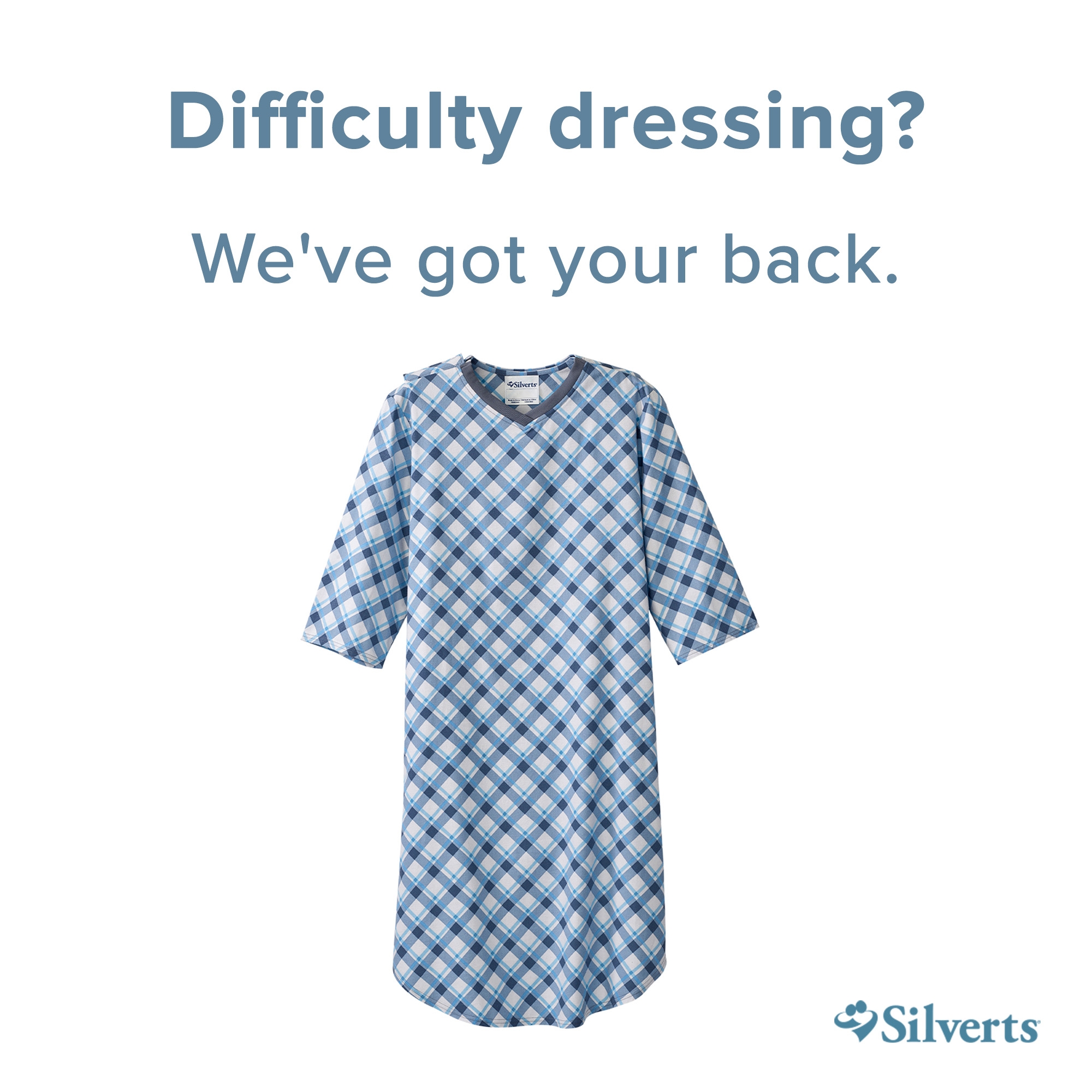 Silverts® Shoulder Snap Patient Exam Gown, Small, Diagonal Blue Plaid - Image 4