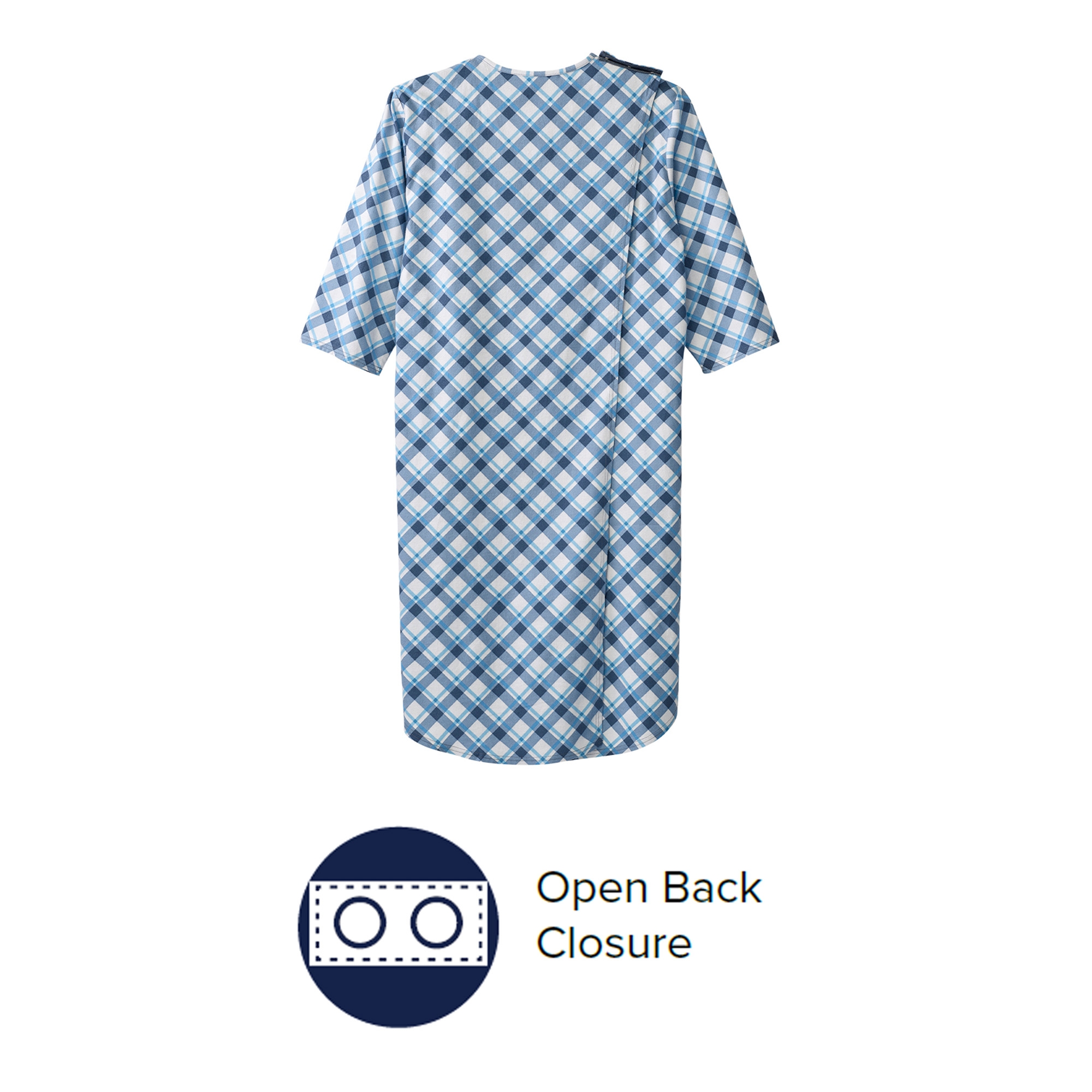 Silverts® Shoulder Snap Patient Exam Gown, Small, Diagonal Blue Plaid - Image 5