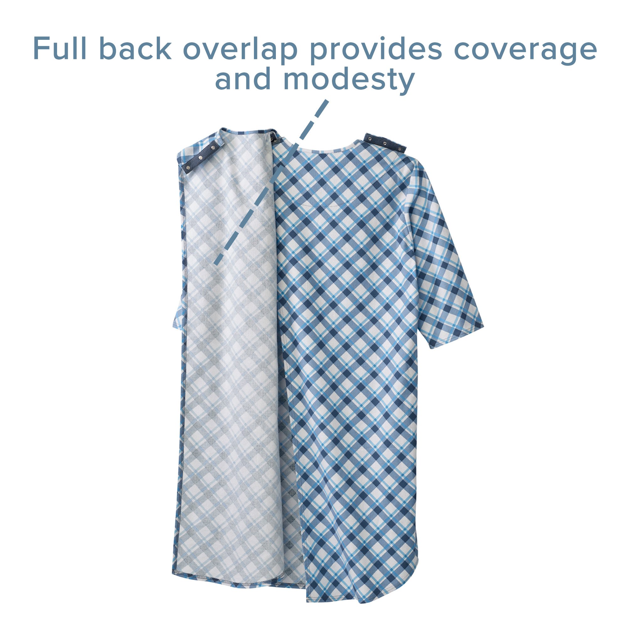 Silverts® Shoulder Snap Patient Exam Gown, Small, Diagonal Blue Plaid - Image 6