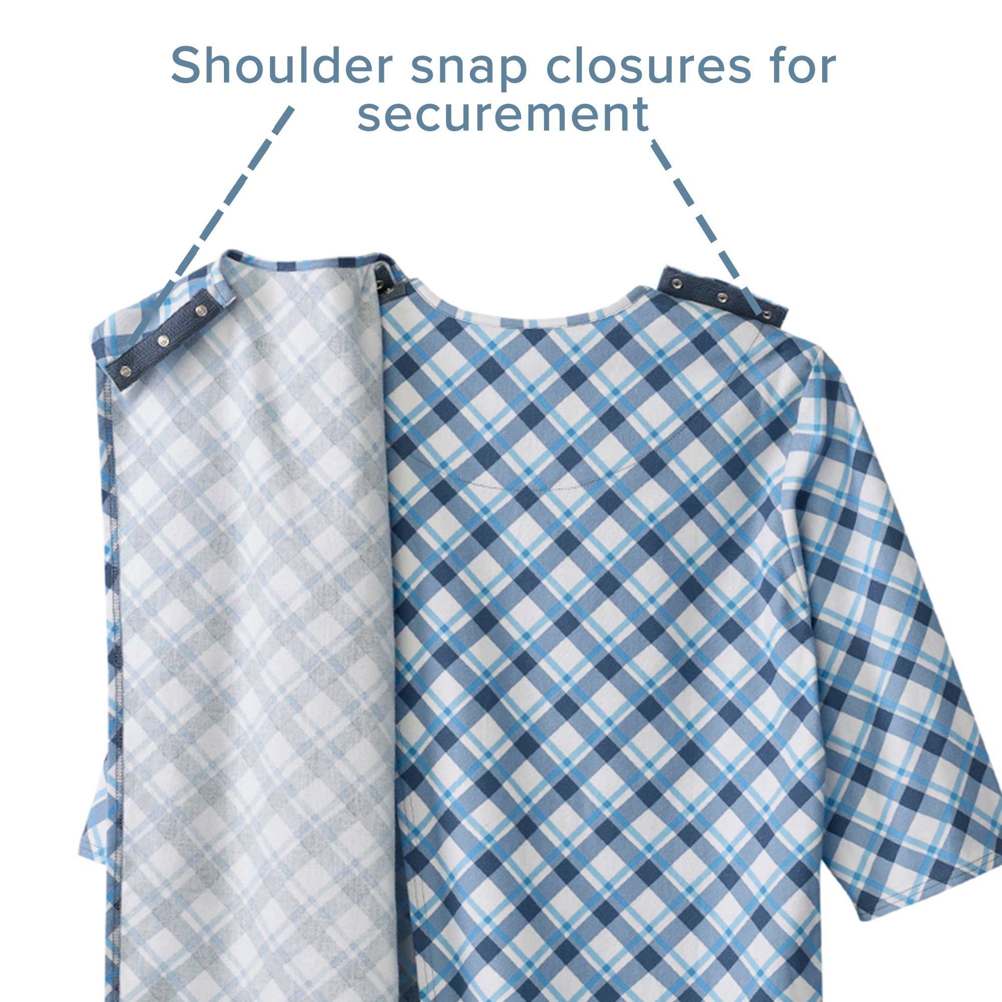 Silverts® Shoulder Snap Patient Exam Gown, Small, Diagonal Blue Plaid - Image 7