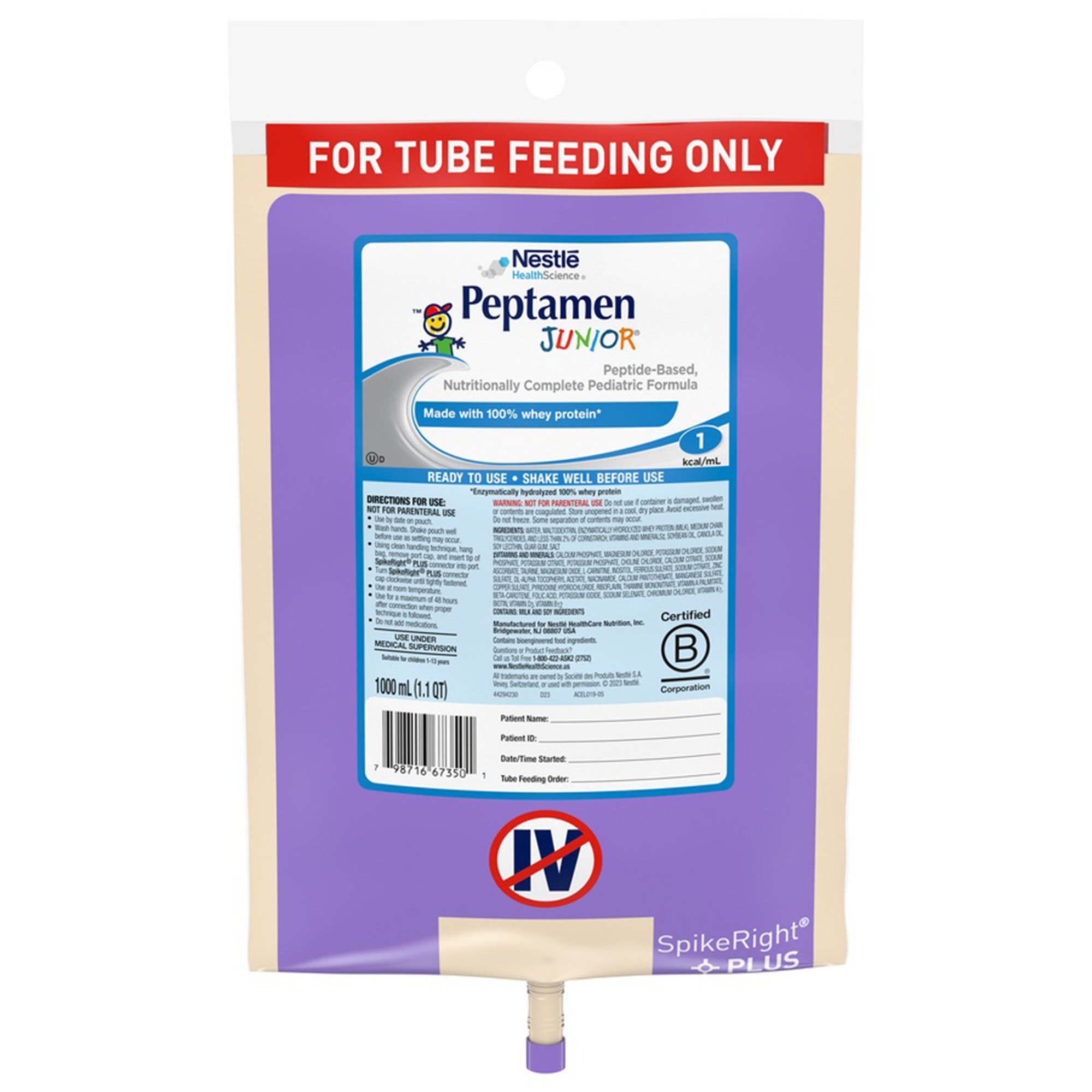 Peptamen Junior® Pediatric Tube Feeding Formula, 1000 mL Bag - Image 2