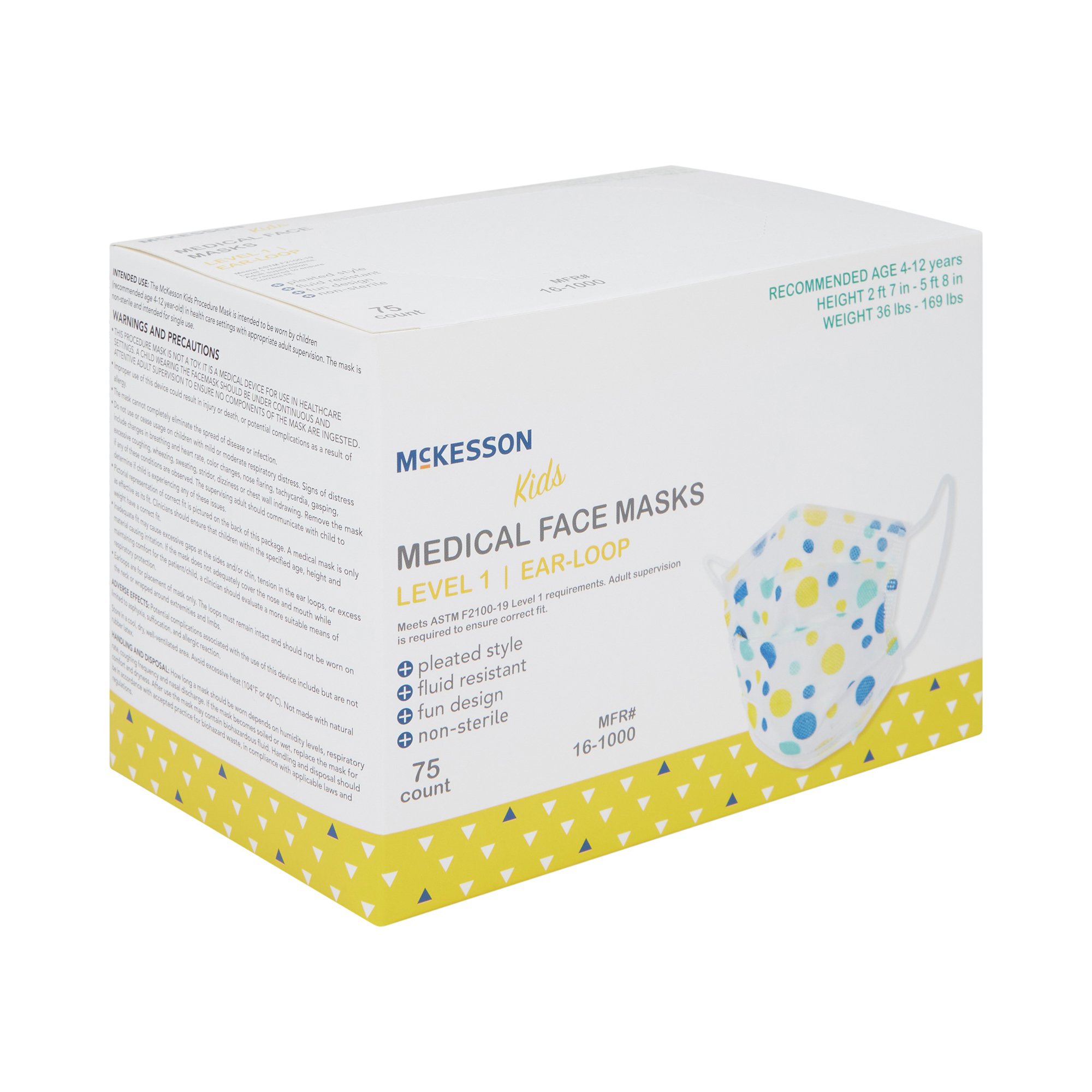 McKesson Pediatric Procedure Mask, Blue and Yellow Polka Dot - Image 5