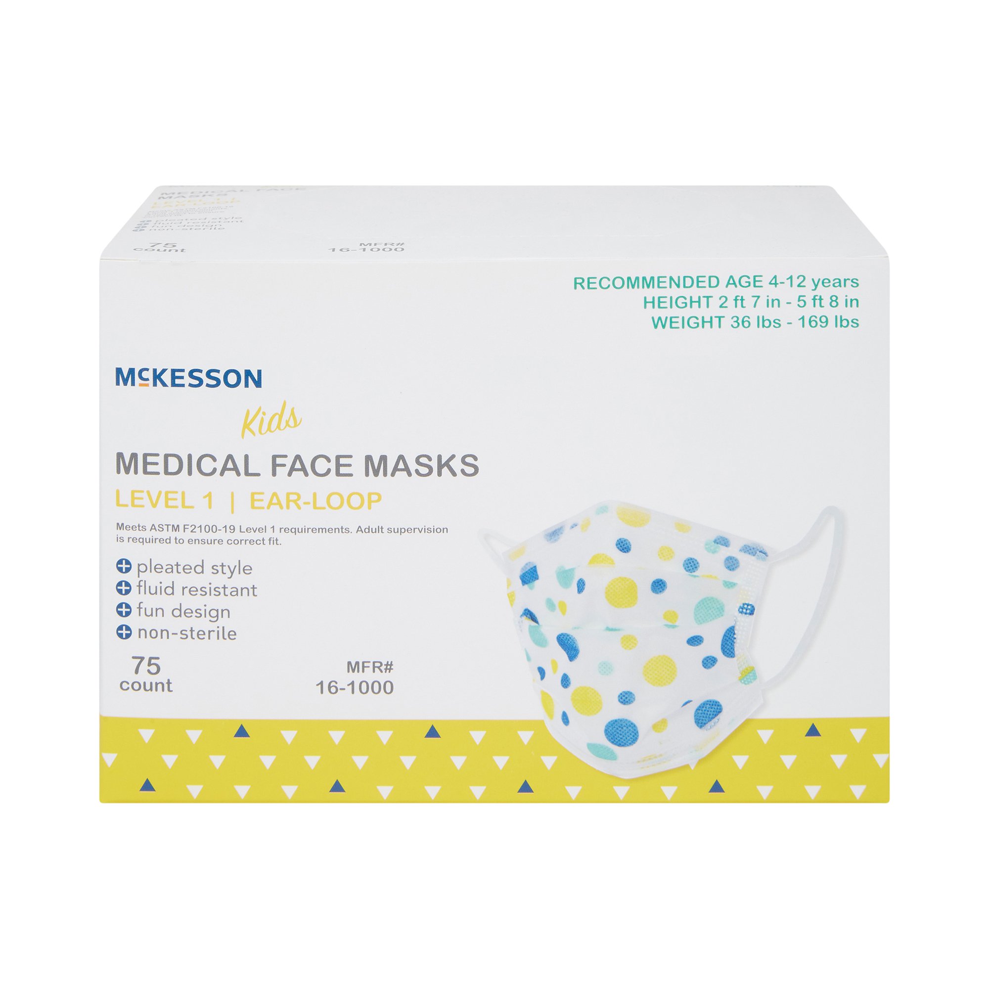 McKesson Pediatric Procedure Mask, Blue and Yellow Polka Dot - Image 4
