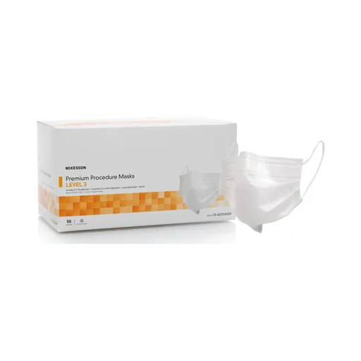 McKesson Procedure Mask, Pleated with Earloops, One Size Fits Most, White