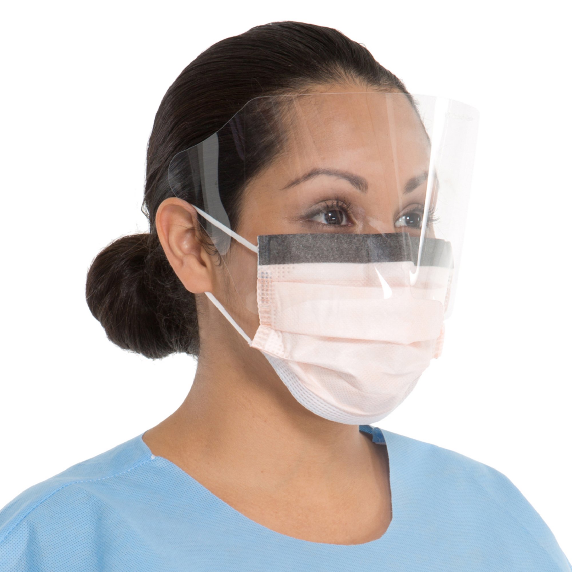 FluidShield Procedure Mask with Eye Shield Anti-fog Orange, NonSterile - Image 2