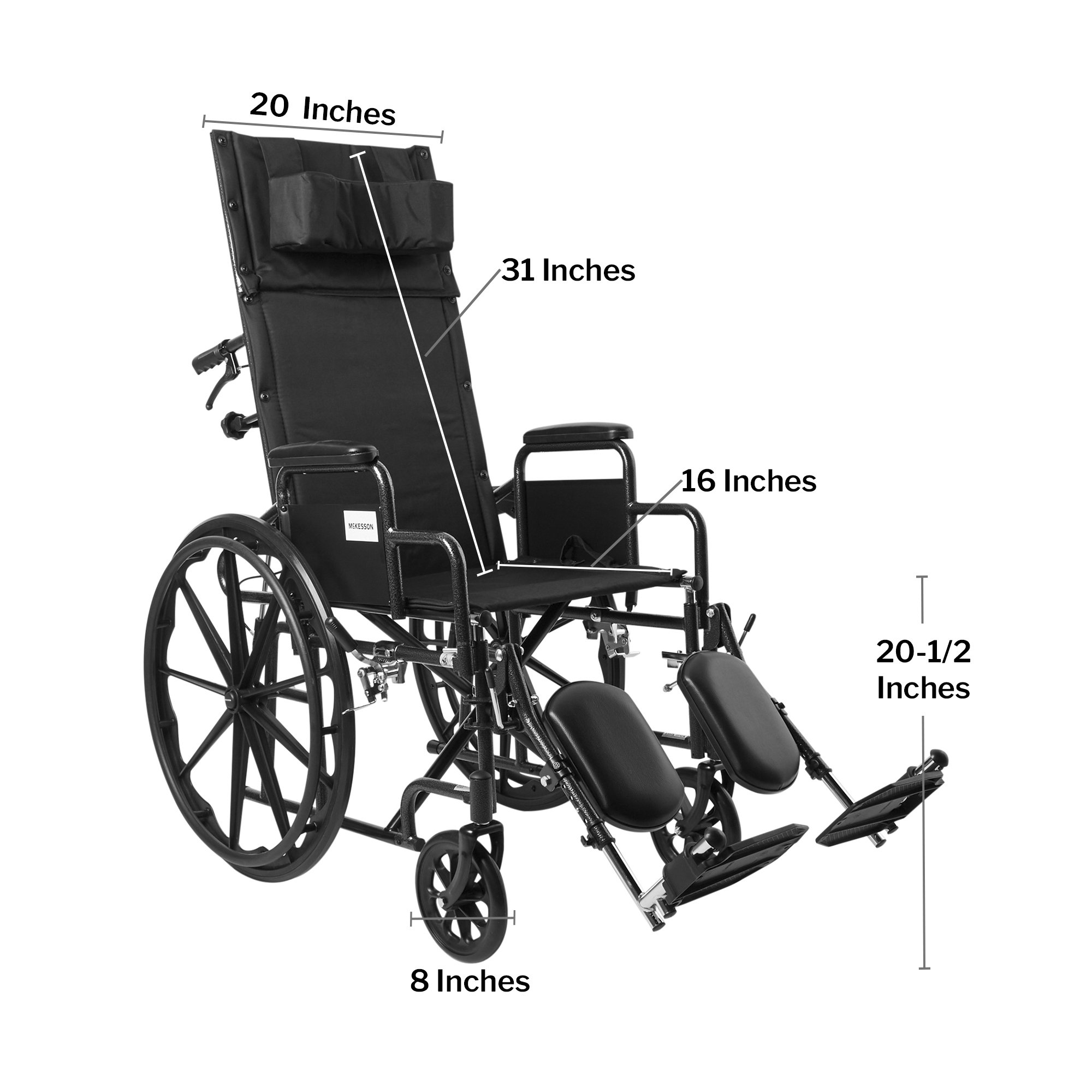 McKesson Reclining Wheelchair, 20-Inch Seat Width - Image 3