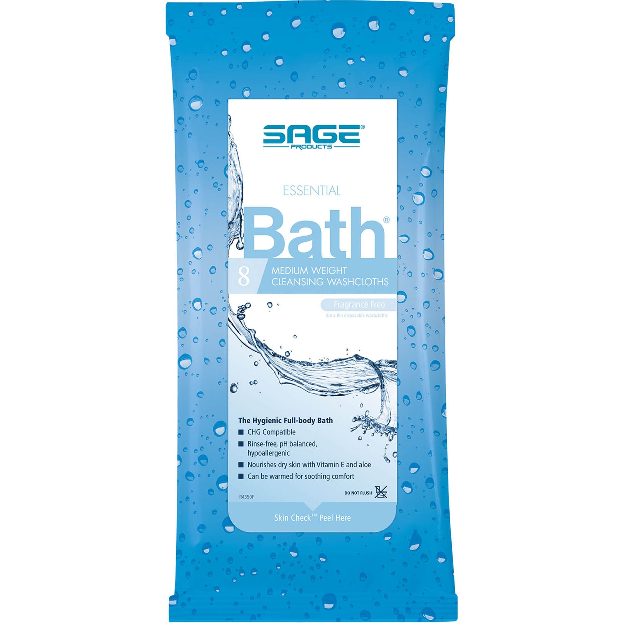 Essential Bath Rinse-Free Bath Wipes, Medium Weight, Unscented