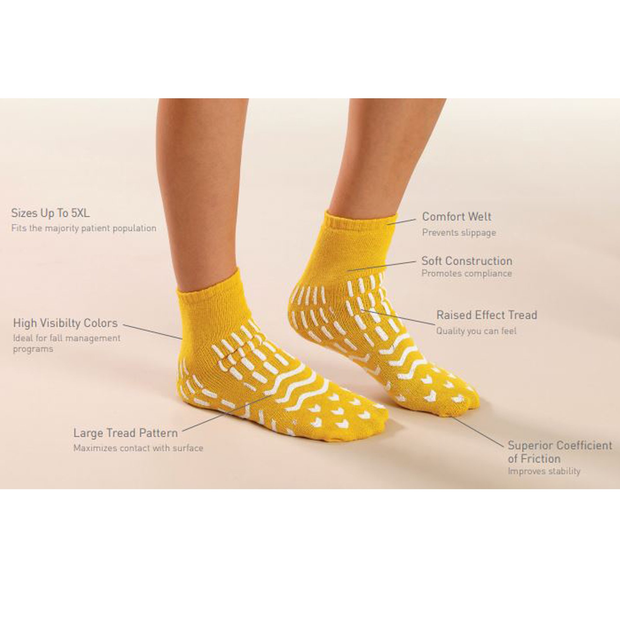 Care-Steps® Double Tread High-Risk Slipper Socks, Medium, Yellow - Image 2