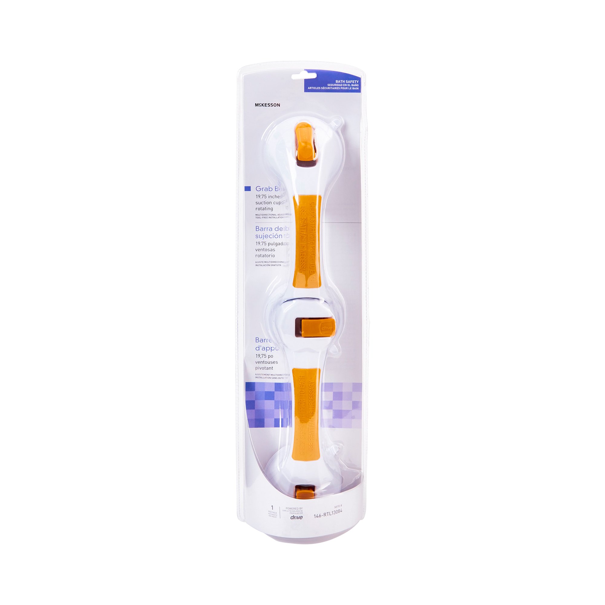 McKesson Rotating Suction-Cup Grab Bar, White/Yellow Plastic - Image 3